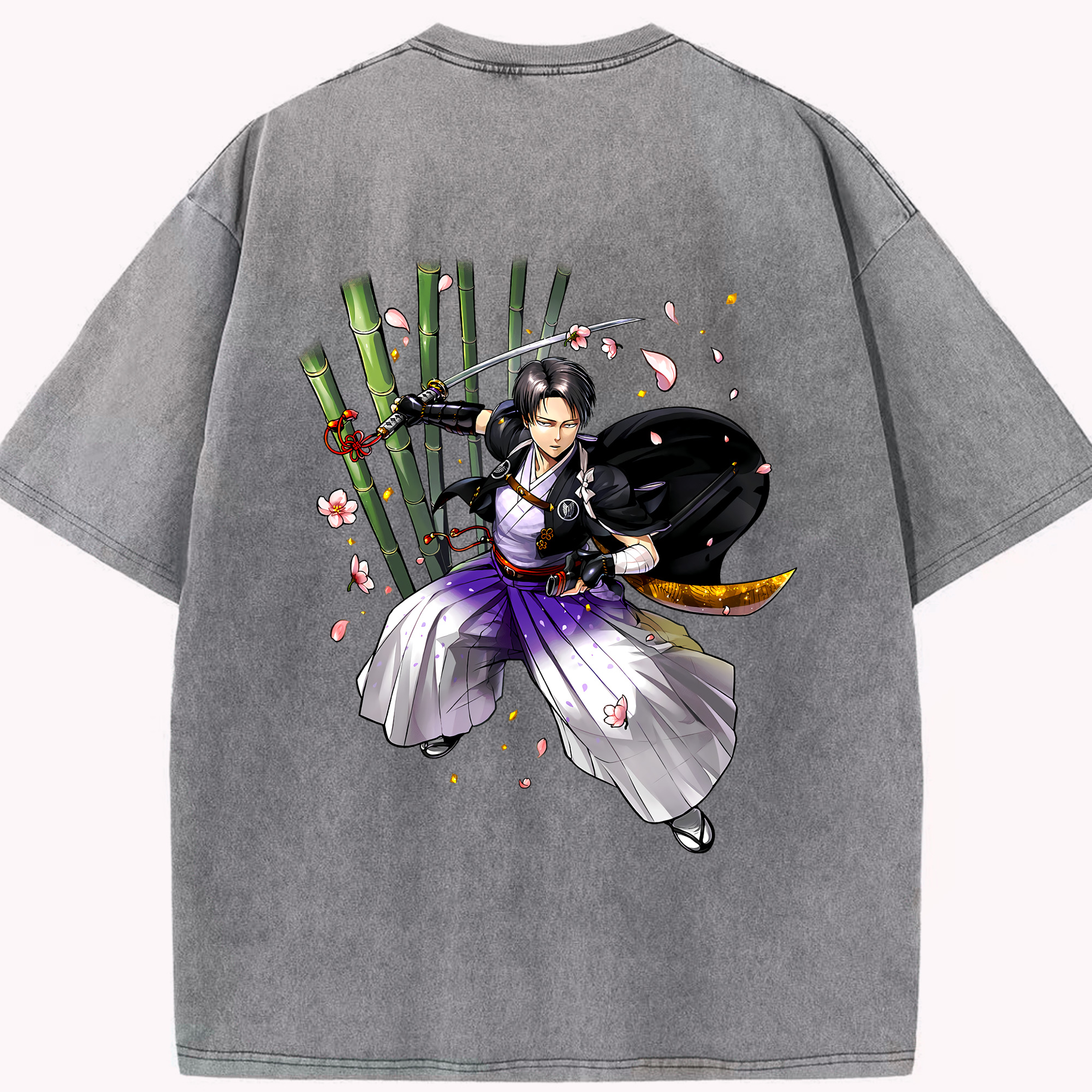 （画像用） 進撃の巨人 リヴァイ·アッカーマン Attack on Titan Levi Ackerman 綿100% ヴィンテージ風 半袖Tシャツ（背面プリント）