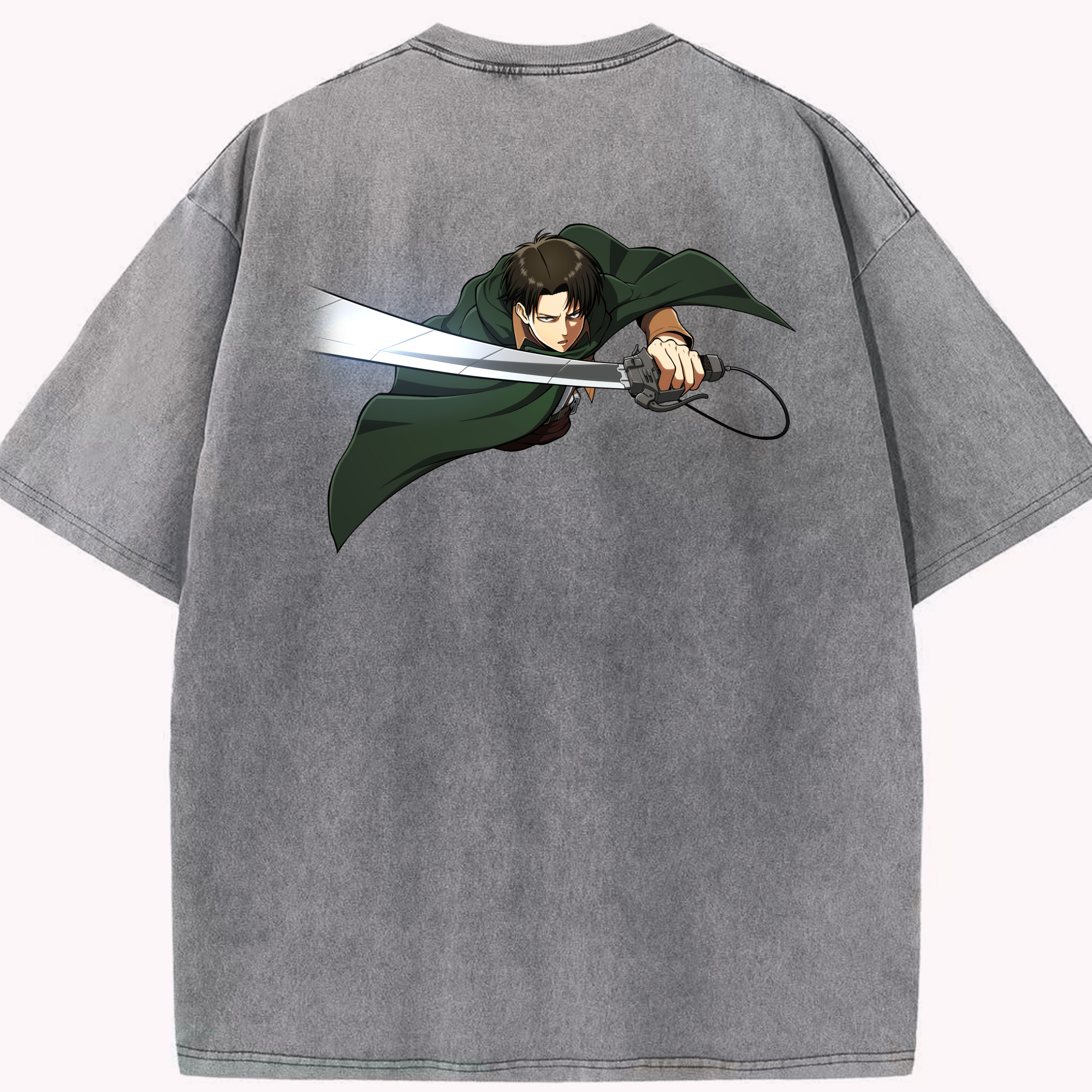 （画像用） 進撃の巨人 リヴァイ·アッカーマン Attack on Titan Levi Ackerman 綿100% ヴィンテージ風 半袖Tシャツ（背面プリント）