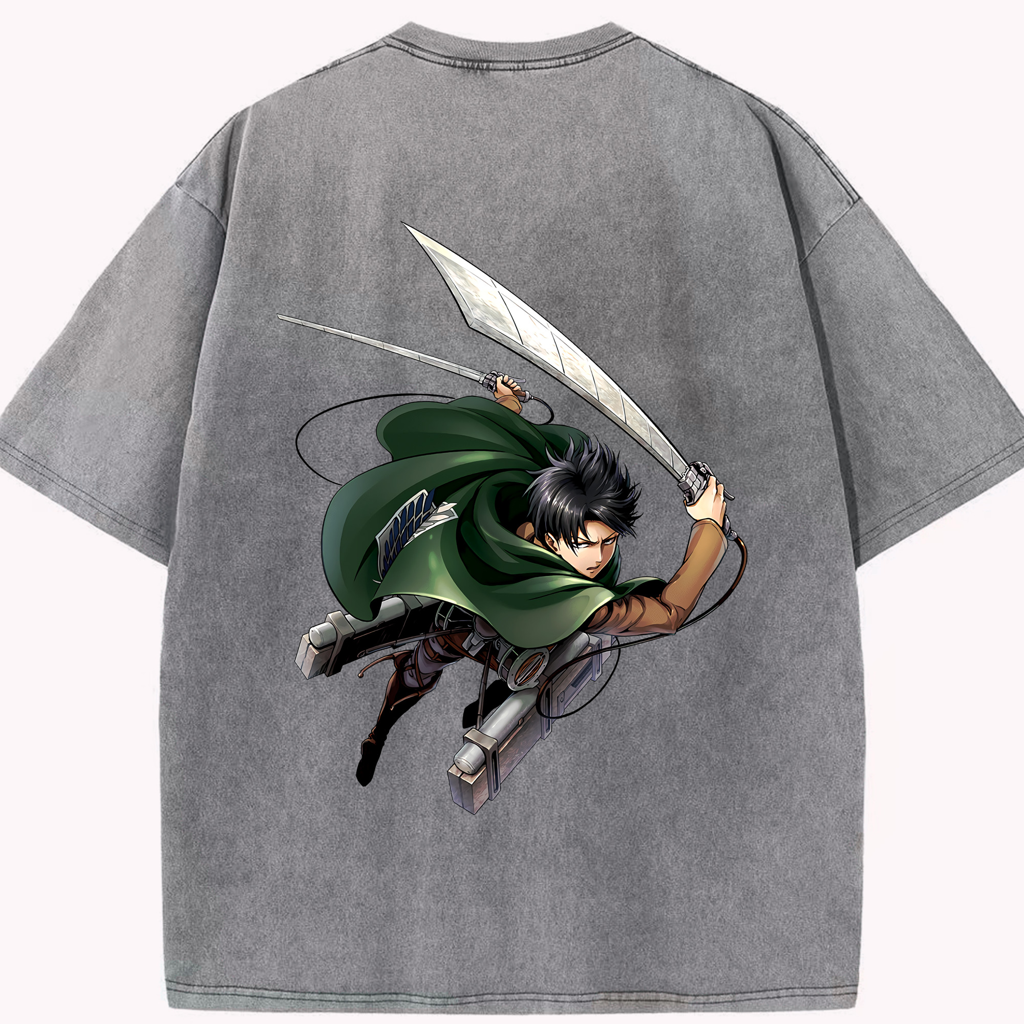 （画像用） 進撃の巨人 リヴァイ·アッカーマン Attack on Titan Levi Ackerman 綿100% ヴィンテージ風 半袖Tシャツ（背面プリント）