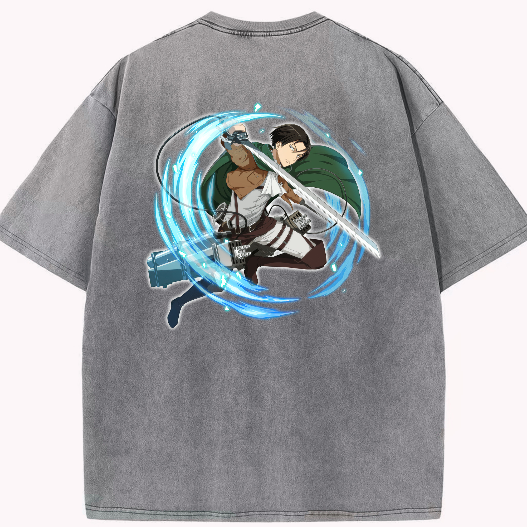 （画像用） 進撃の巨人 リヴァイ·アッカーマン Attack on Titan Levi Ackerman 綿100% ヴィンテージ風 半袖Tシャツ（背面プリント）