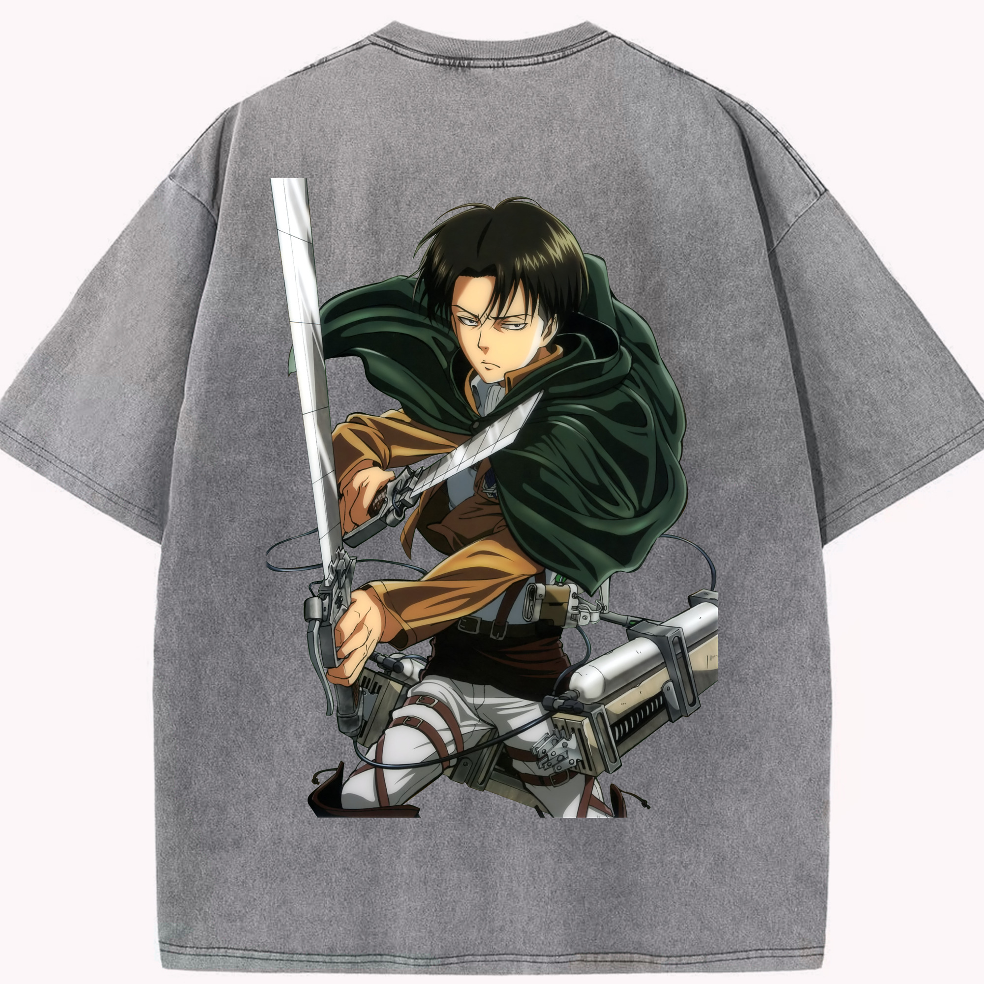 （画像用） 進撃の巨人 リヴァイ·アッカーマン Attack on Titan Levi Ackerman 綿100% ヴィンテージ風 半袖Tシャツ（背面プリント）