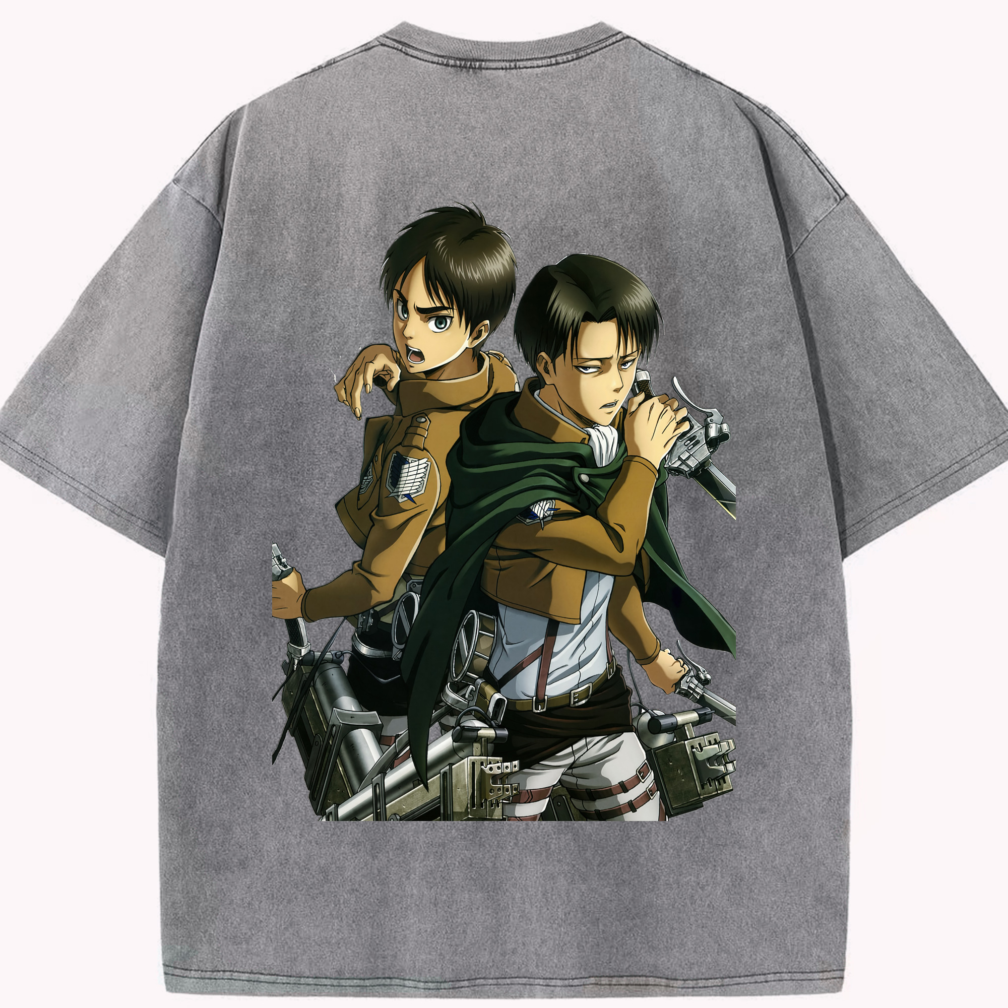 （画像用） 進撃の巨人 リヴァイ·アッカーマン Attack on Titan Levi Ackerman 綿100% ヴィンテージ風 半袖Tシャツ（背面プリント）