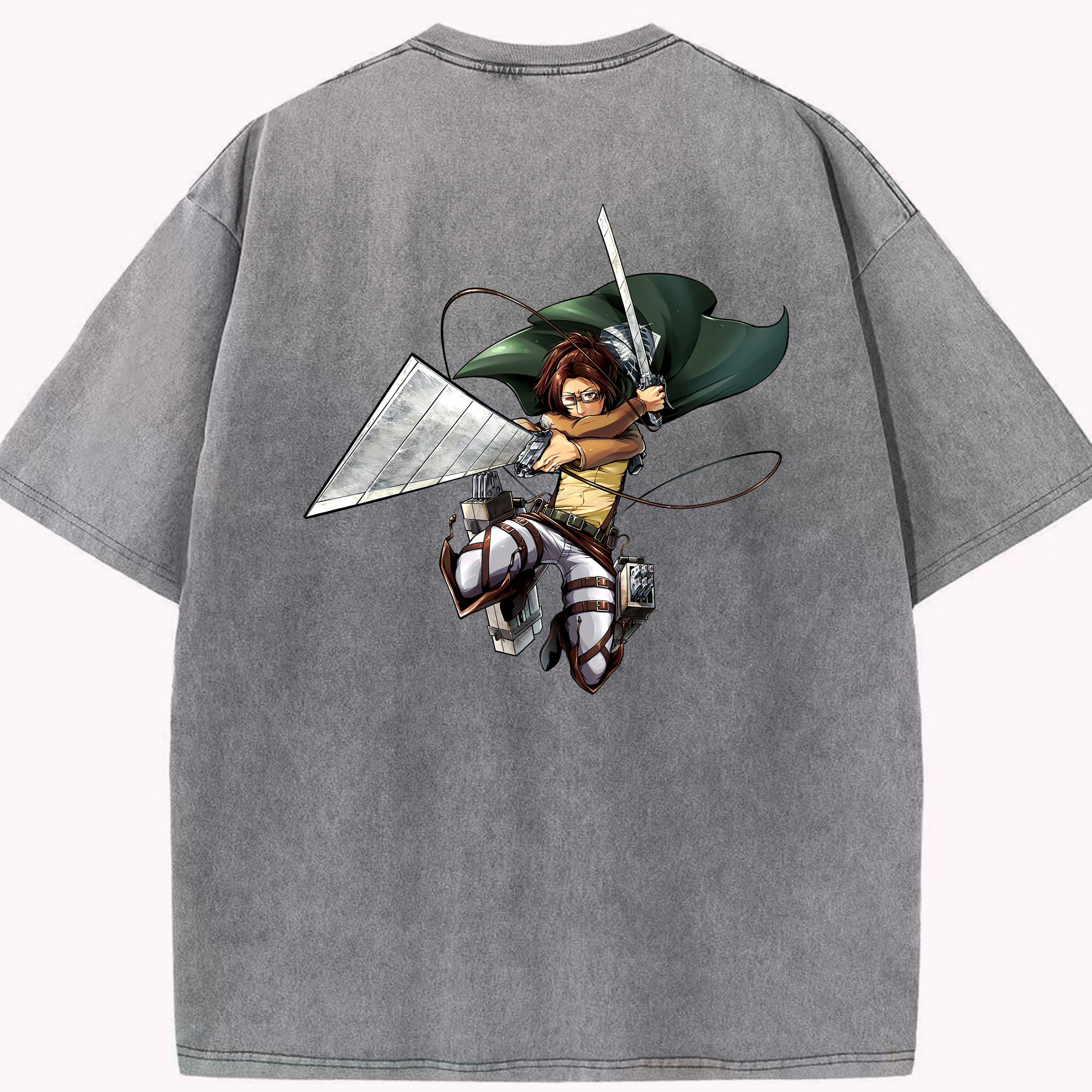 （画像用） 進撃の巨人 ハンジ·ゾエ Attack on Titan Hanji Zoe 綿100% ヴィンテージ風 半袖Tシャツ（背面プリント）