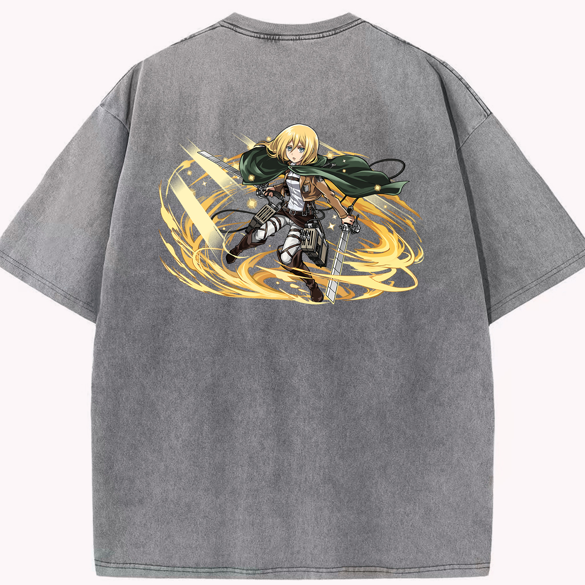 （画像用） 進撃の巨人 クリスタ·レンズ Attack on Titan Christa Lenz 綿100% ヴィンテージ風 半袖Tシャツ（背面プリント）