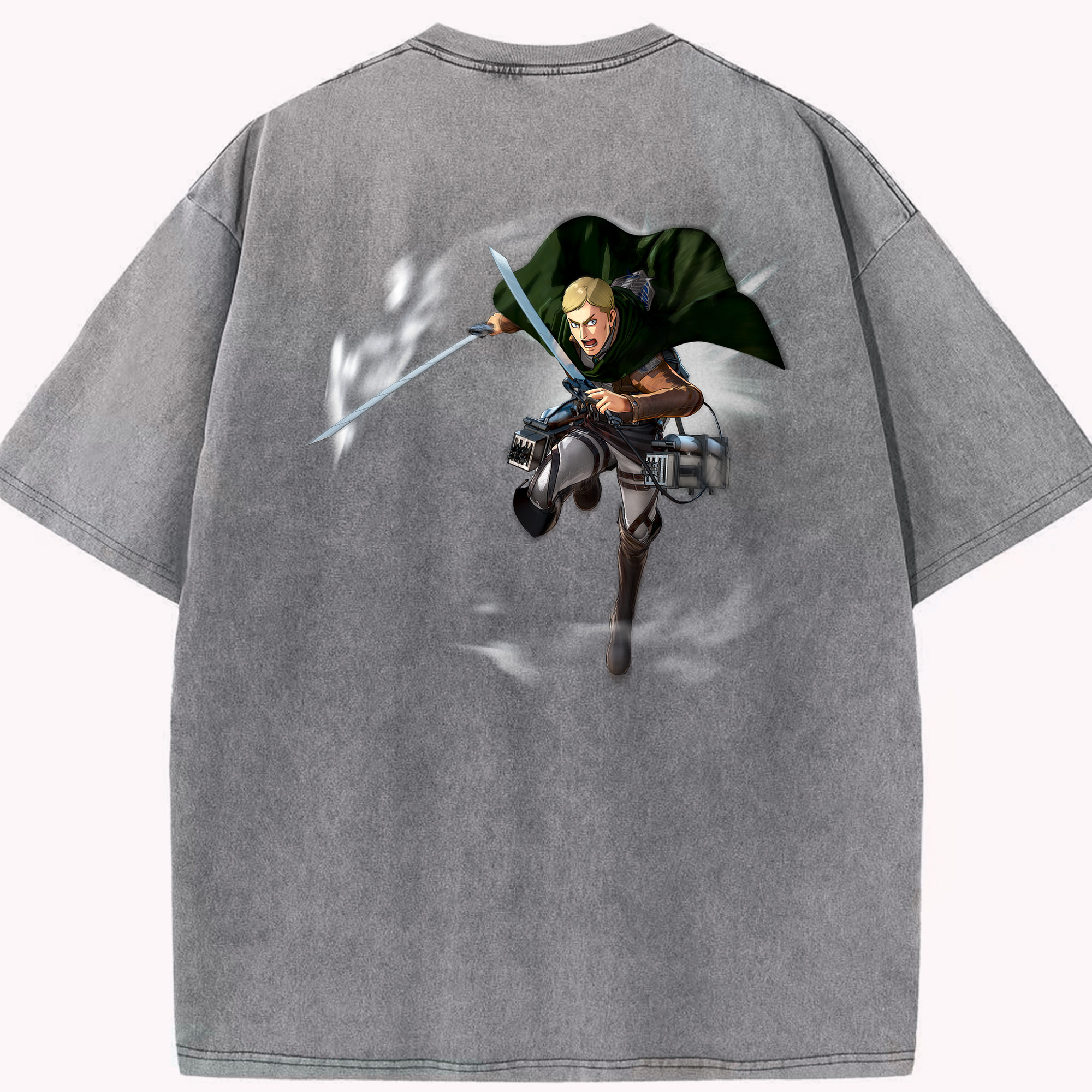 （画像用） 進撃の巨人 エルヴィン・スミス Attack on Titan Erwin Smith 綿100% ヴィンテージ風 半袖Tシャツ（背面プリント）