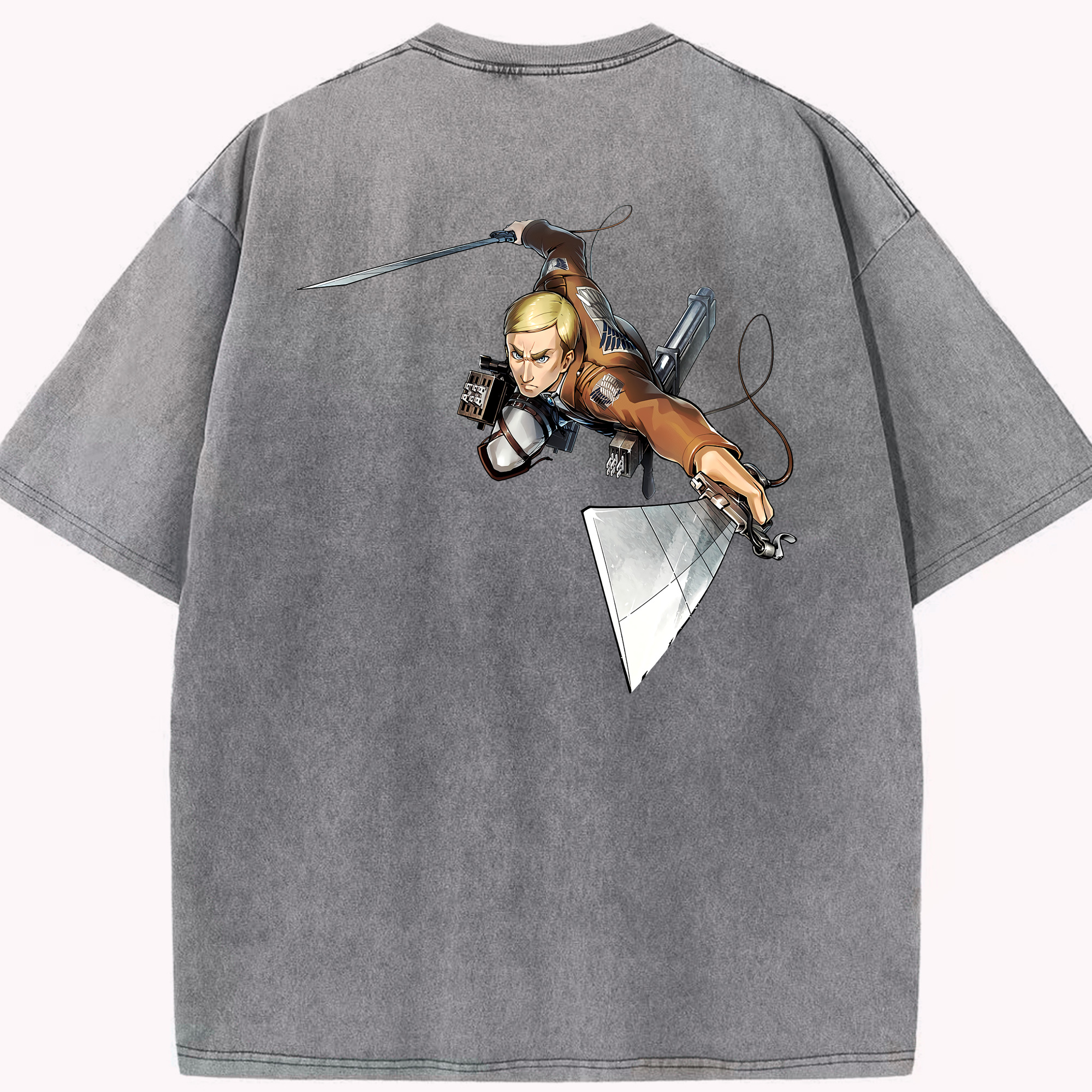 （画像用） 進撃の巨人 エルヴィン・スミス Attack on Titan Erwin Smith 綿100% ヴィンテージ風 半袖Tシャツ（背面プリント）