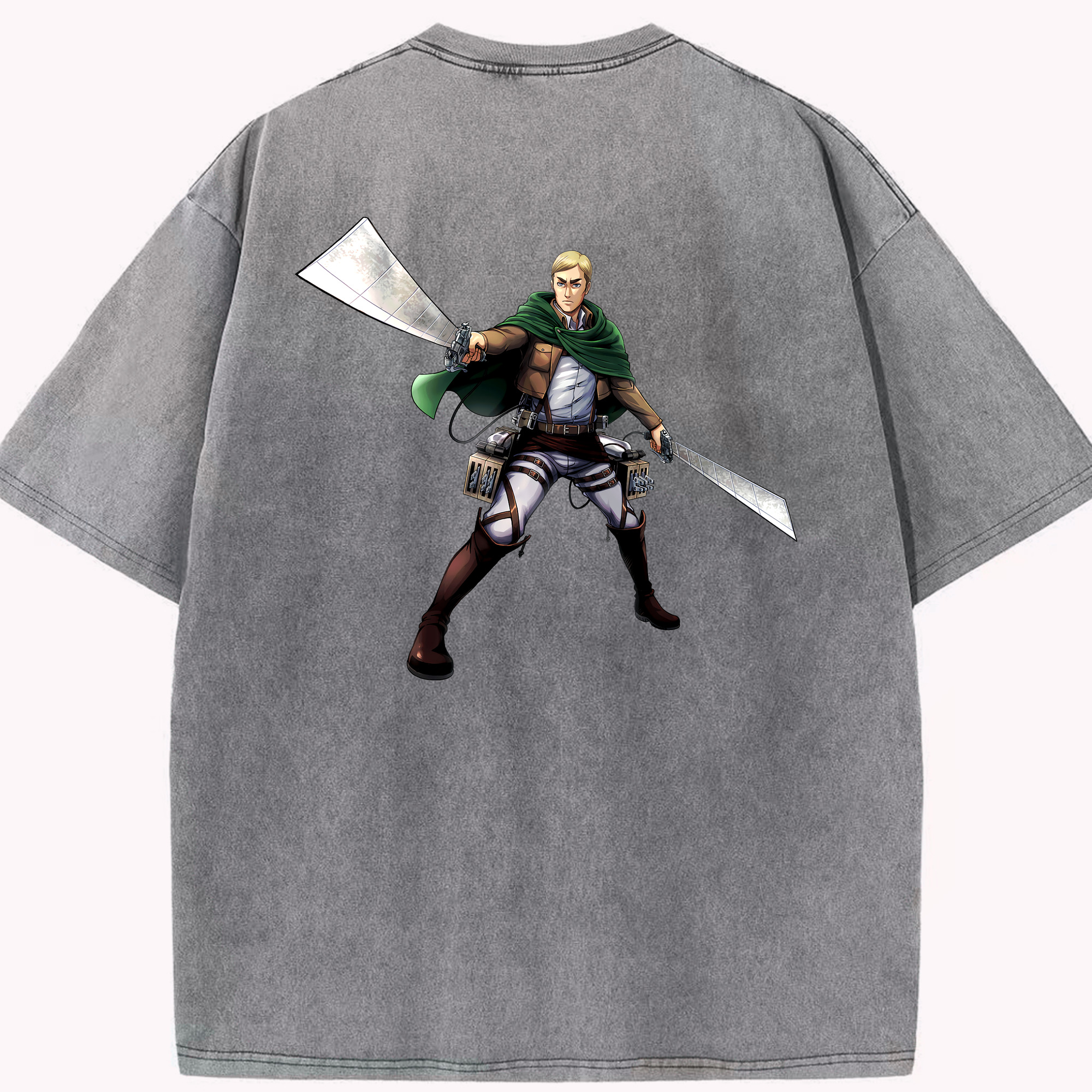 （画像用） 進撃の巨人 エルヴィン・スミス Attack on Titan Erwin Smith 綿100% ヴィンテージ風 半袖Tシャツ（背面プリント）