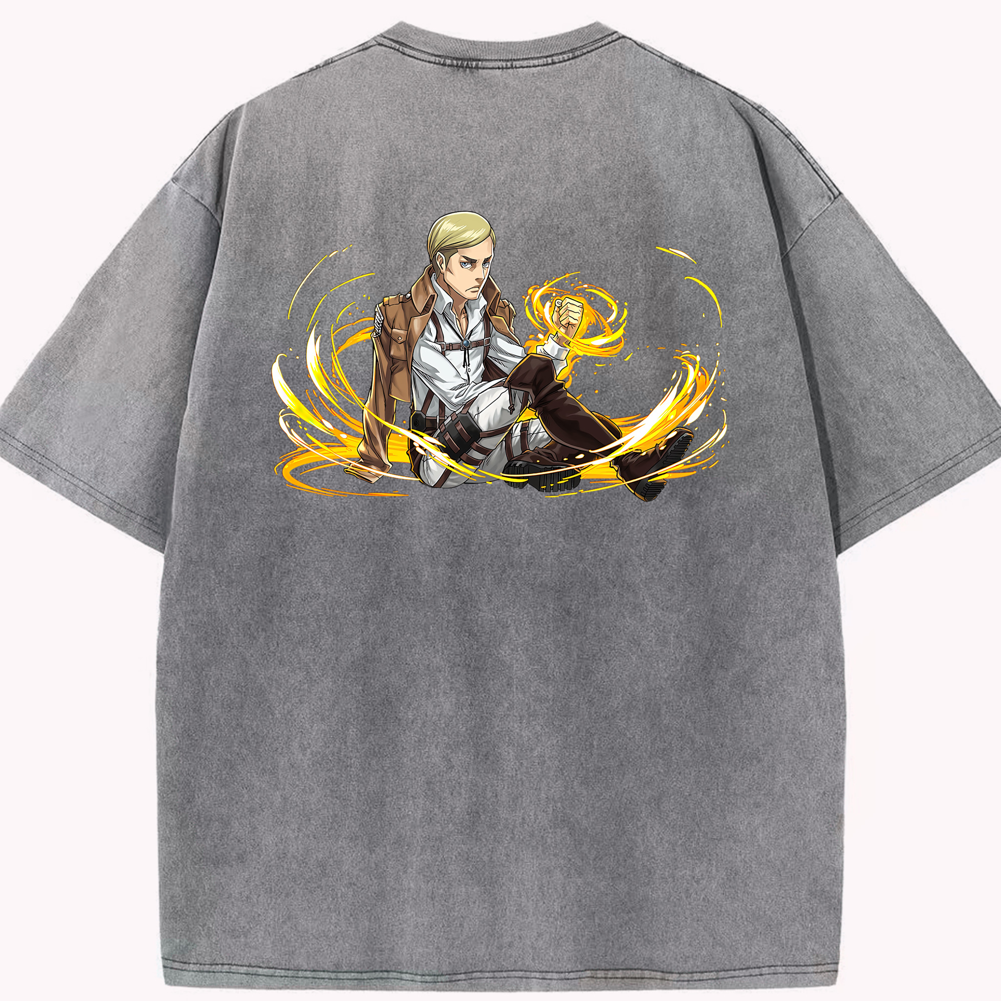 （画像用） 進撃の巨人 エルヴィン・スミス Attack on Titan Erwin Smith 綿100% ヴィンテージ風 半袖Tシャツ（背面プリント）