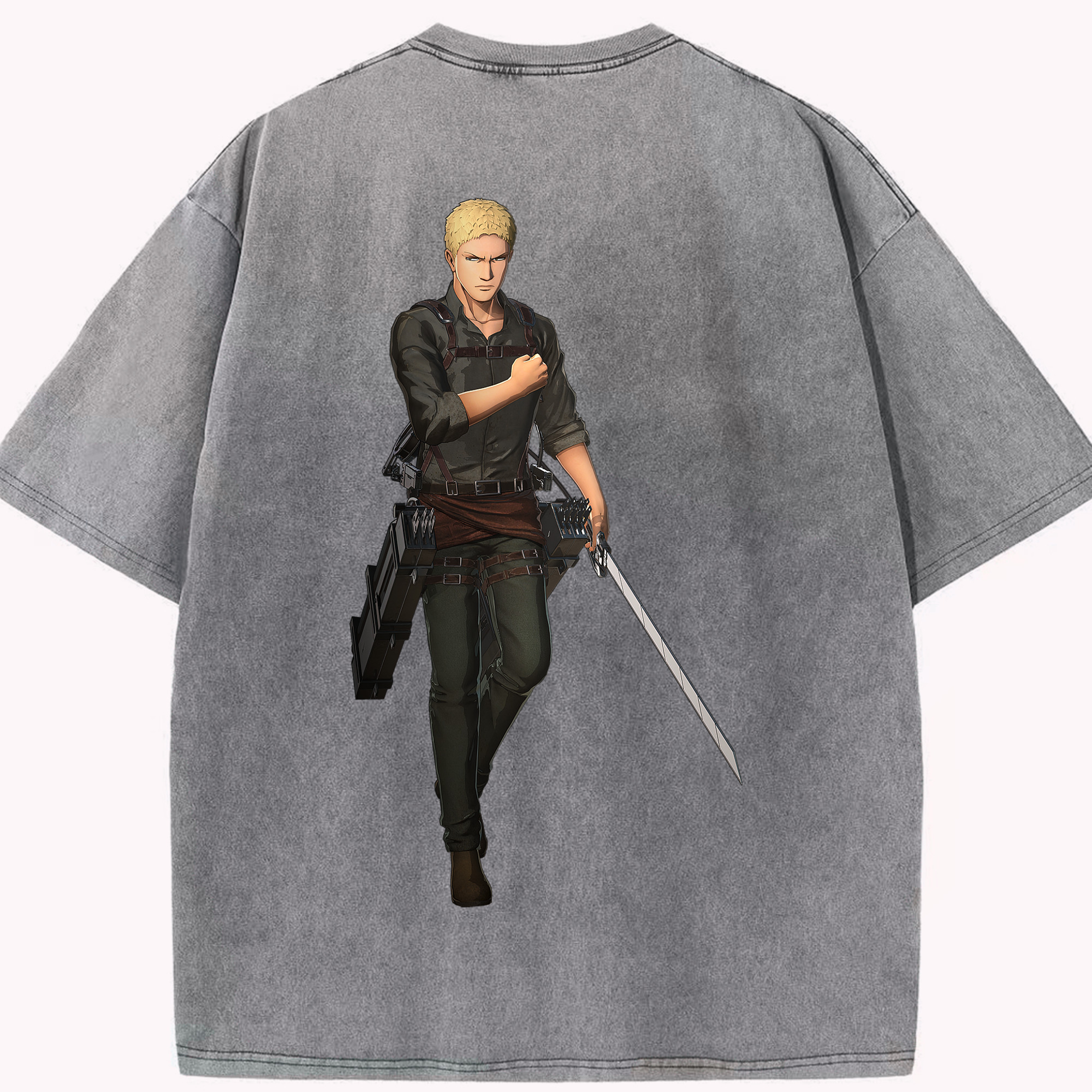 （画像用） 進撃の巨人 ライナー・ブラウン Attack on Titan Reiner Braun 綿100% ヴィンテージ風 半袖Tシャツ（背面プリント）
