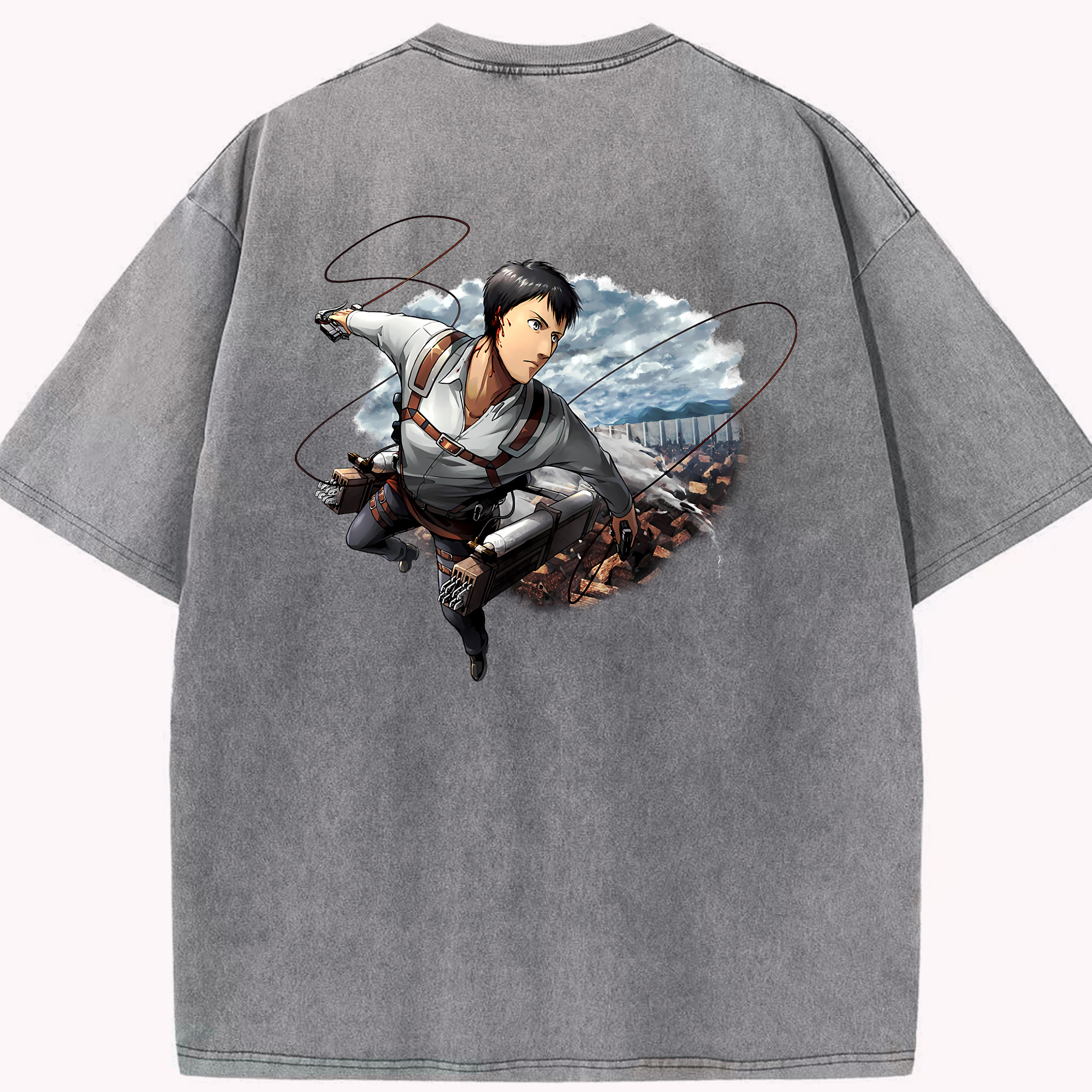 （画像用） 進撃の巨人 ベルトルト・フーバー Attack on Titan Bertholdt Hoover 綿100% ヴィンテージ風 半袖Tシャツ（背面プリント）