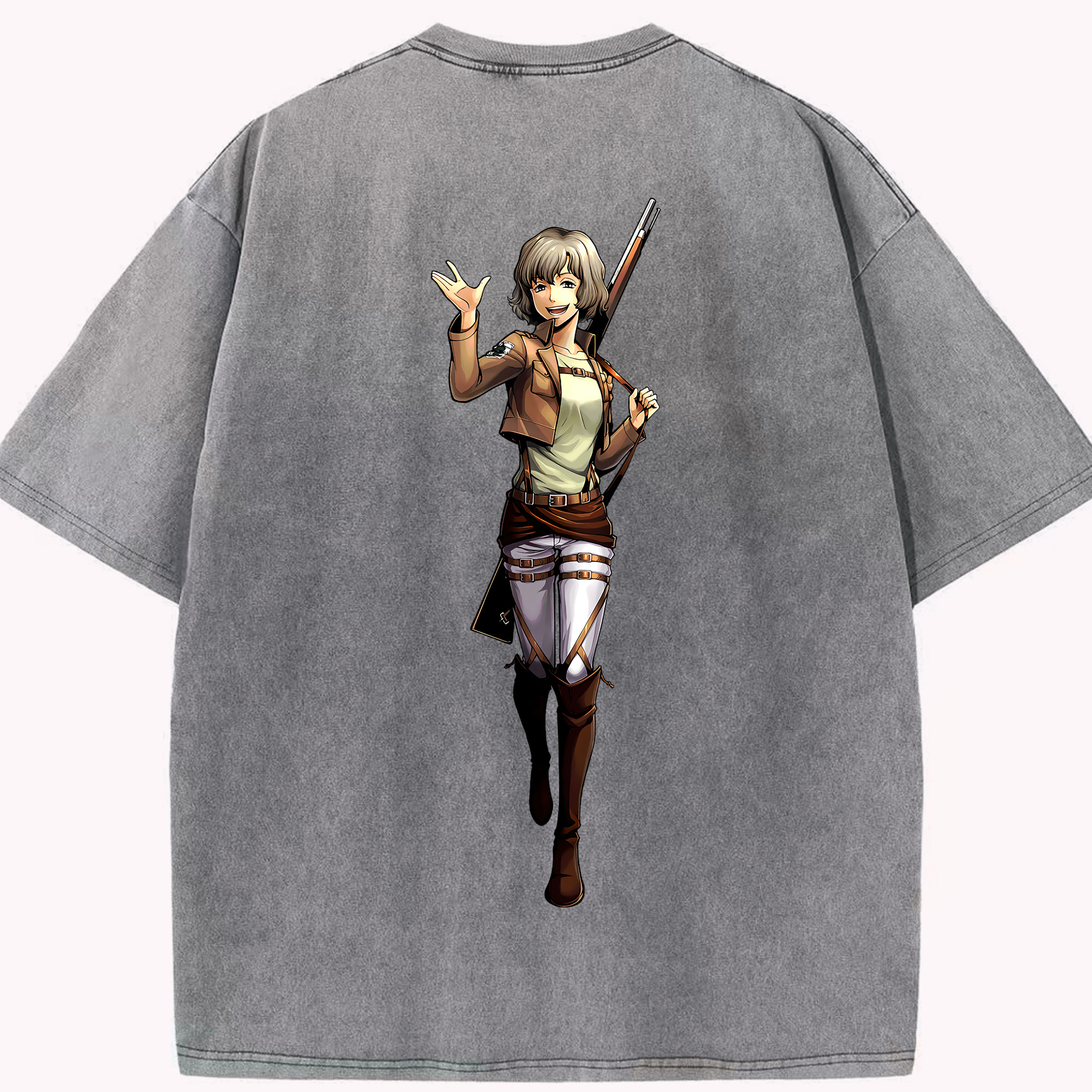 （画像用） 進撃の巨人 ヒツチ Attack on Titan Hitch 綿100% ヴィンテージ風 半袖Tシャツ（背面プリント）