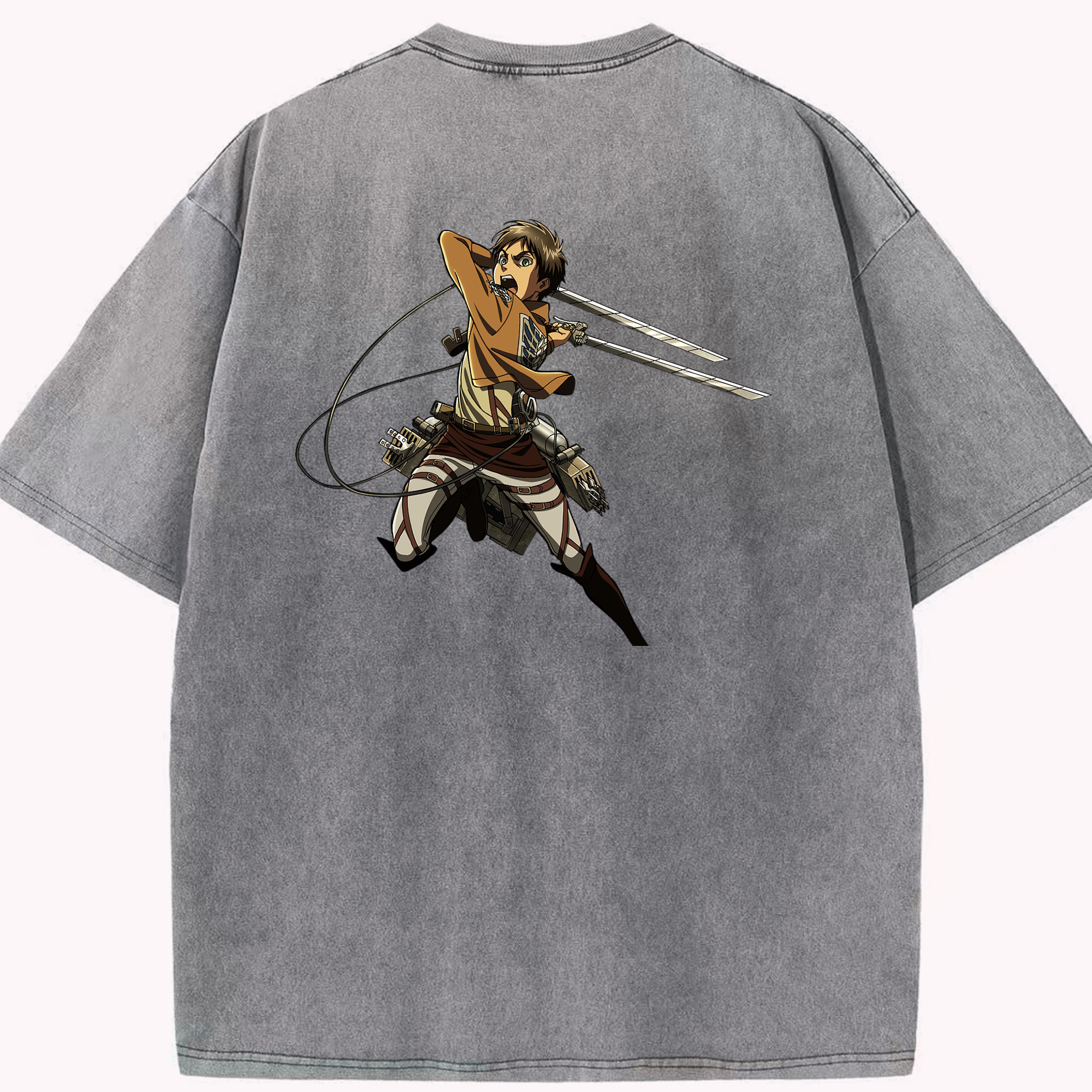 （画像用） 進撃の巨人 エレン･イェーガー Attack on Titan Eren Jäger 綿100% ヴィンテージ風 半袖Tシャツ（背面プリント）