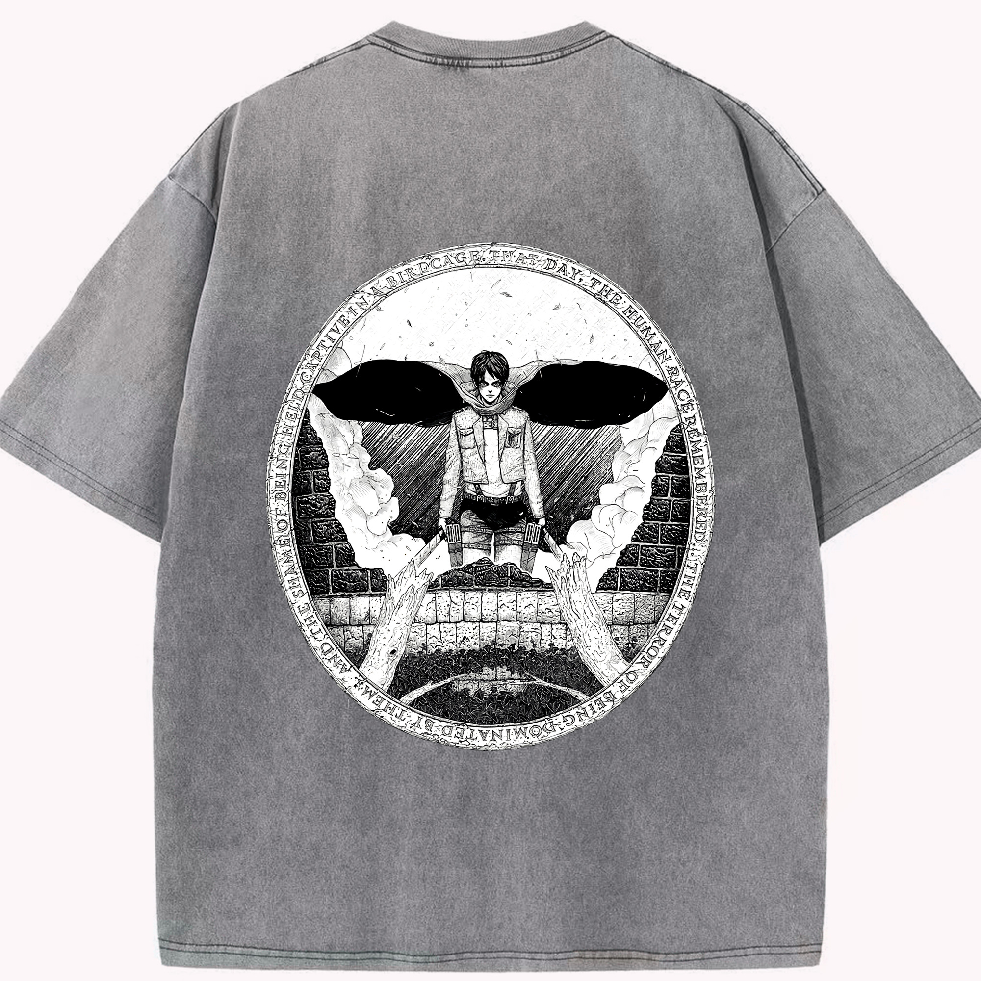 （画像用） 進撃の巨人 エレン･イェーガー Attack on Titan Eren Jäger 綿100% ヴィンテージ風 半袖Tシャツ（背面プリント）