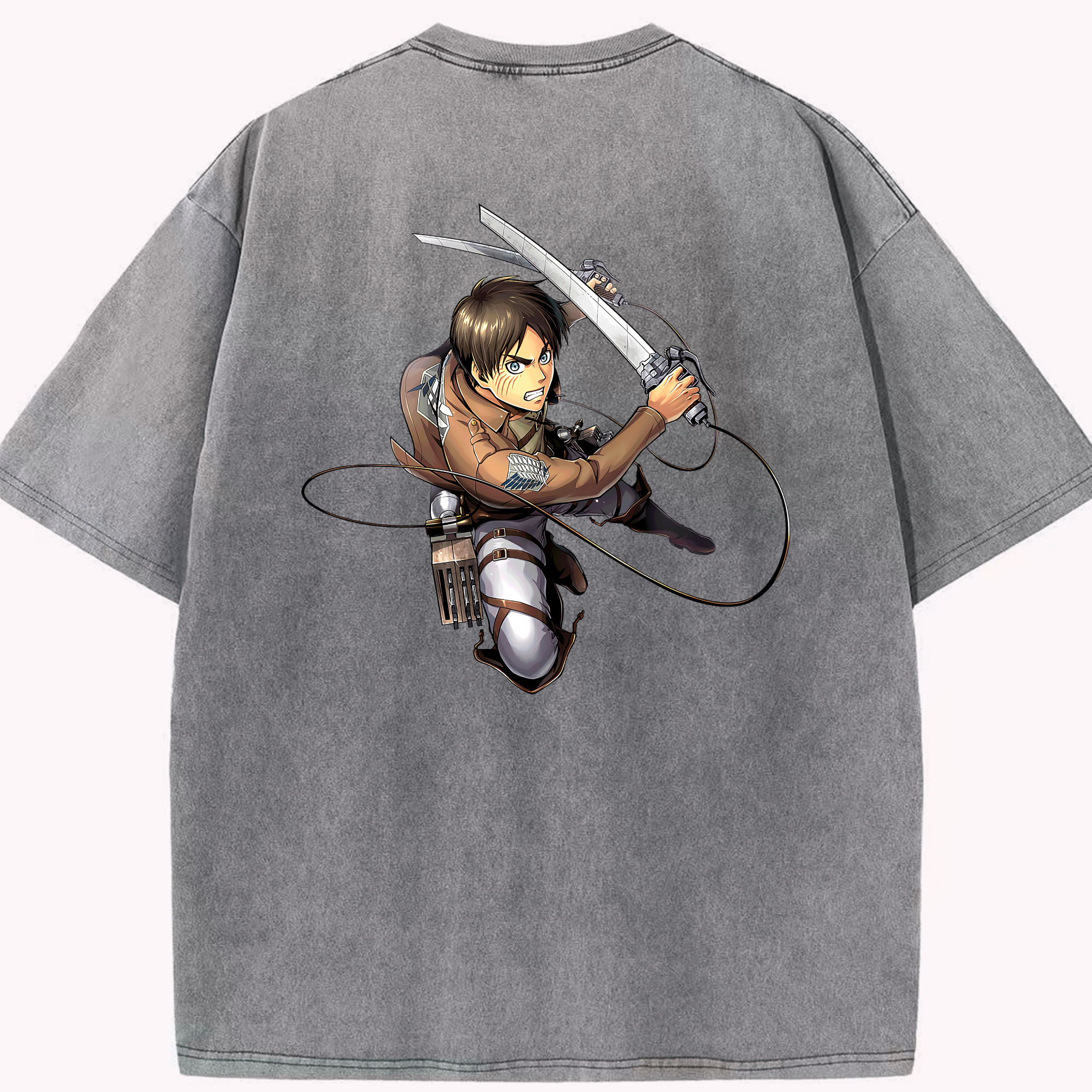 （画像用） 進撃の巨人 エレン･イェーガー Attack on Titan Eren Jäger 綿100% ヴィンテージ風 半袖Tシャツ（背面プリント）