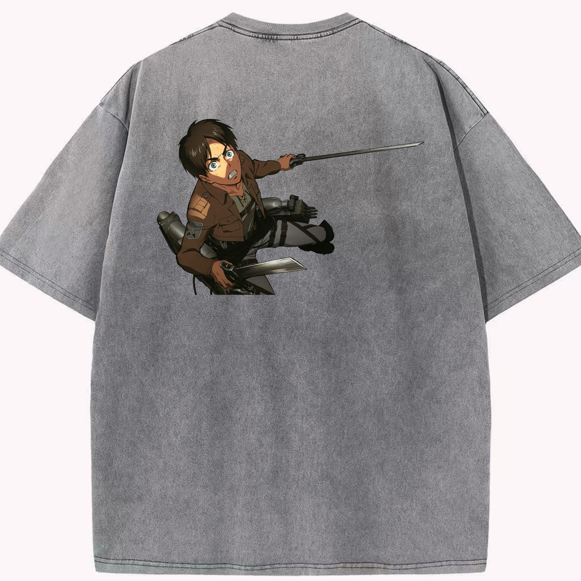 （画像用） 進撃の巨人 エレン･イェーガー Attack on Titan Eren Jäger 綿100% ヴィンテージ風 半袖Tシャツ（背面プリント）