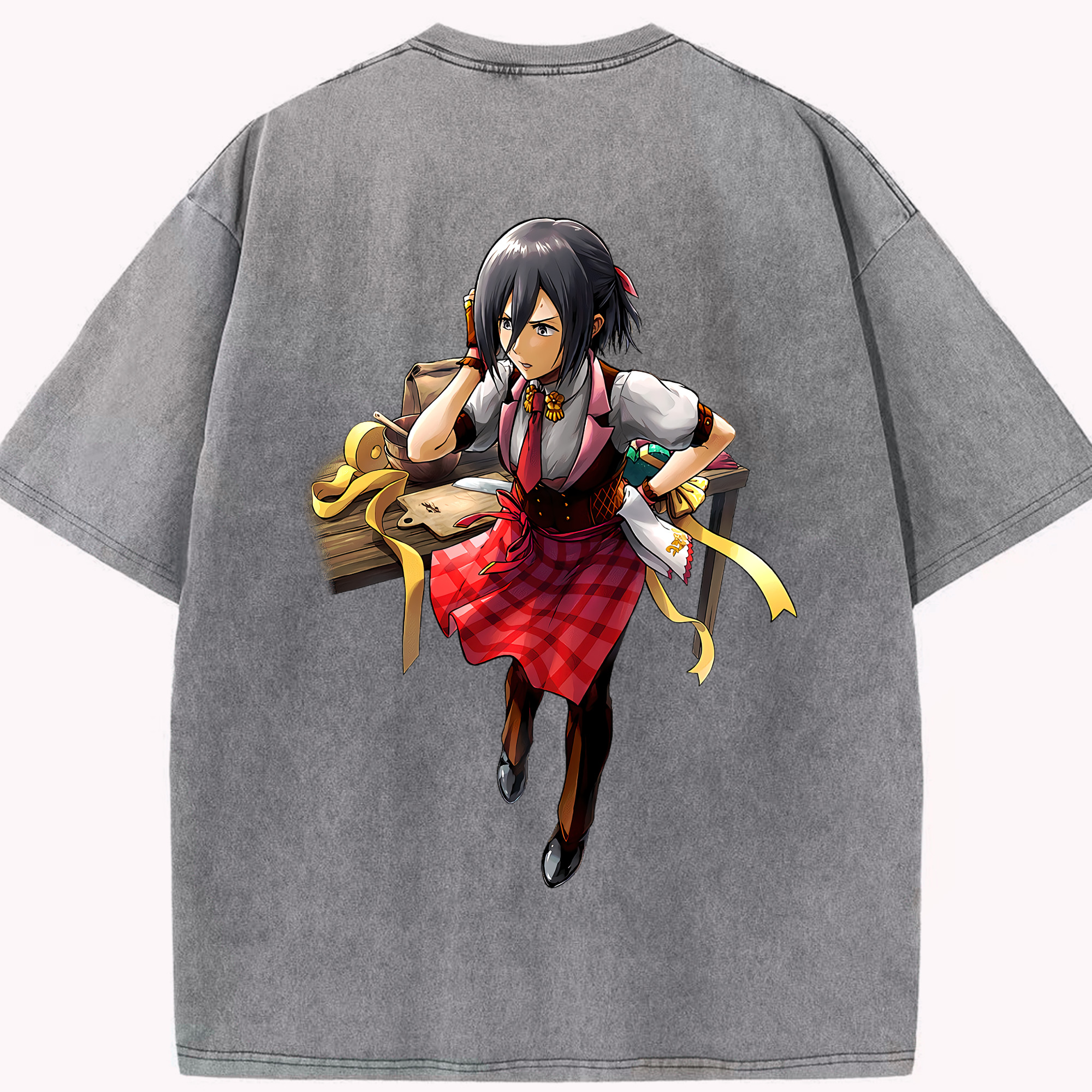 （画像用） 進撃の巨人 ミカサ·アッカーマン Attack on Titan Mikasa Ackerman 綿100% ヴィンテージ風 半袖Tシャツ（背面プリント）