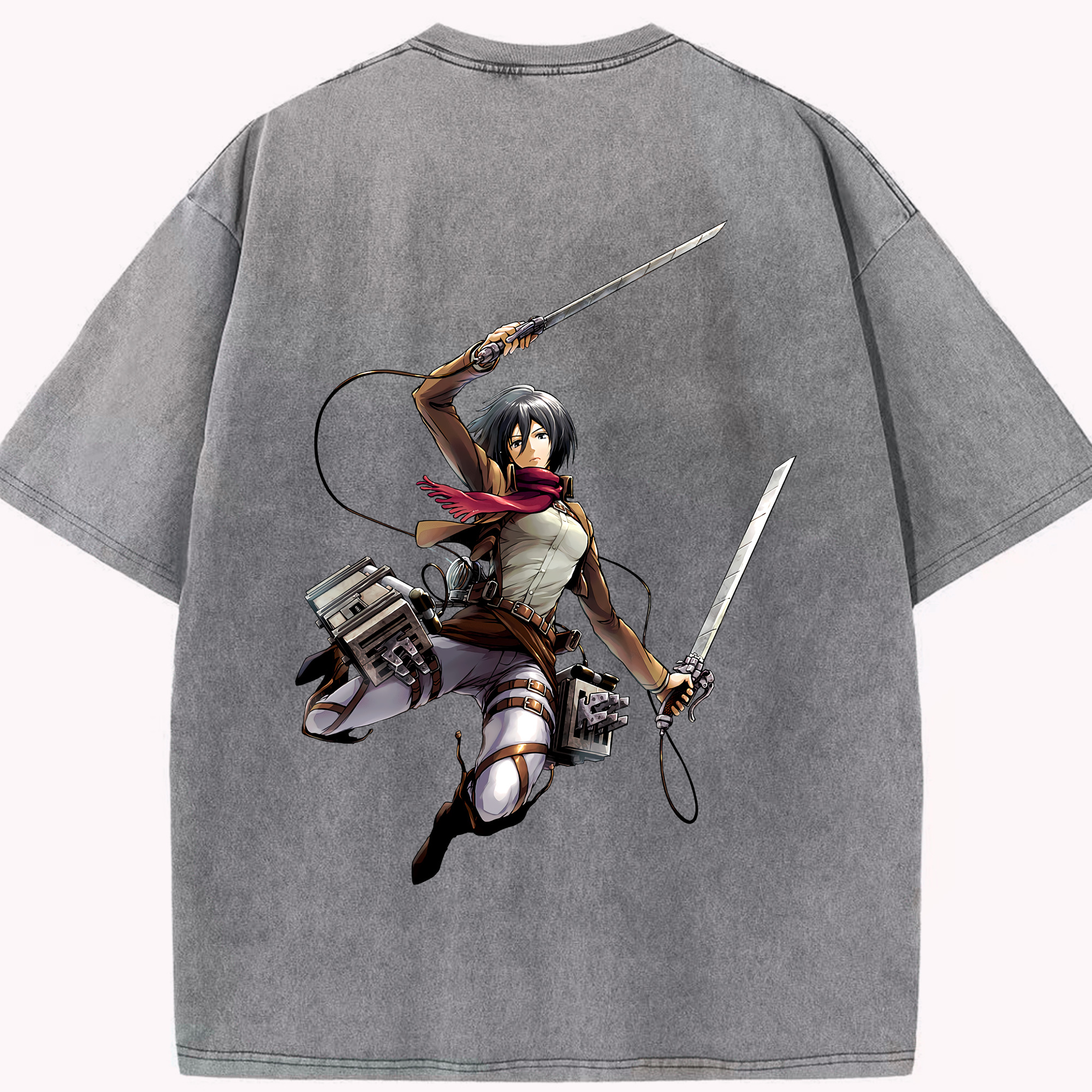 （画像用） 進撃の巨人 ミカサ·アッカーマン Attack on Titan Mikasa Ackerman 綿100% ヴィンテージ風 半袖Tシャツ（背面プリント）