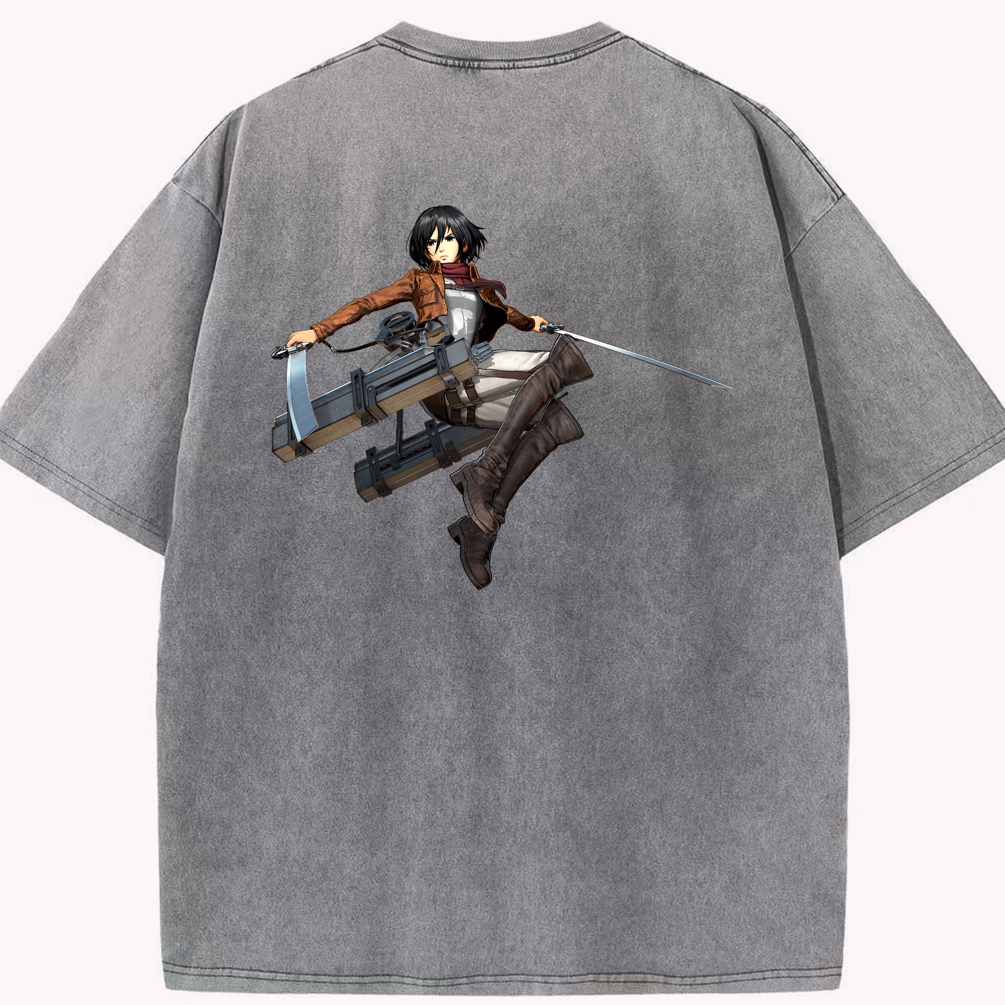（画像用） 進撃の巨人 ミカサ·アッカーマン Attack on Titan Mikasa Ackerman 綿100% ヴィンテージ風 半袖Tシャツ（背面プリント）