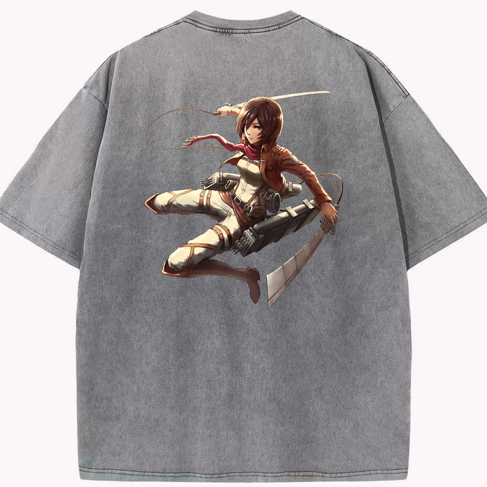 （画像用） 進撃の巨人 ミカサ·アッカーマン Attack on Titan Mikasa Ackerman 綿100% ヴィンテージ風 半袖Tシャツ（背面プリント）