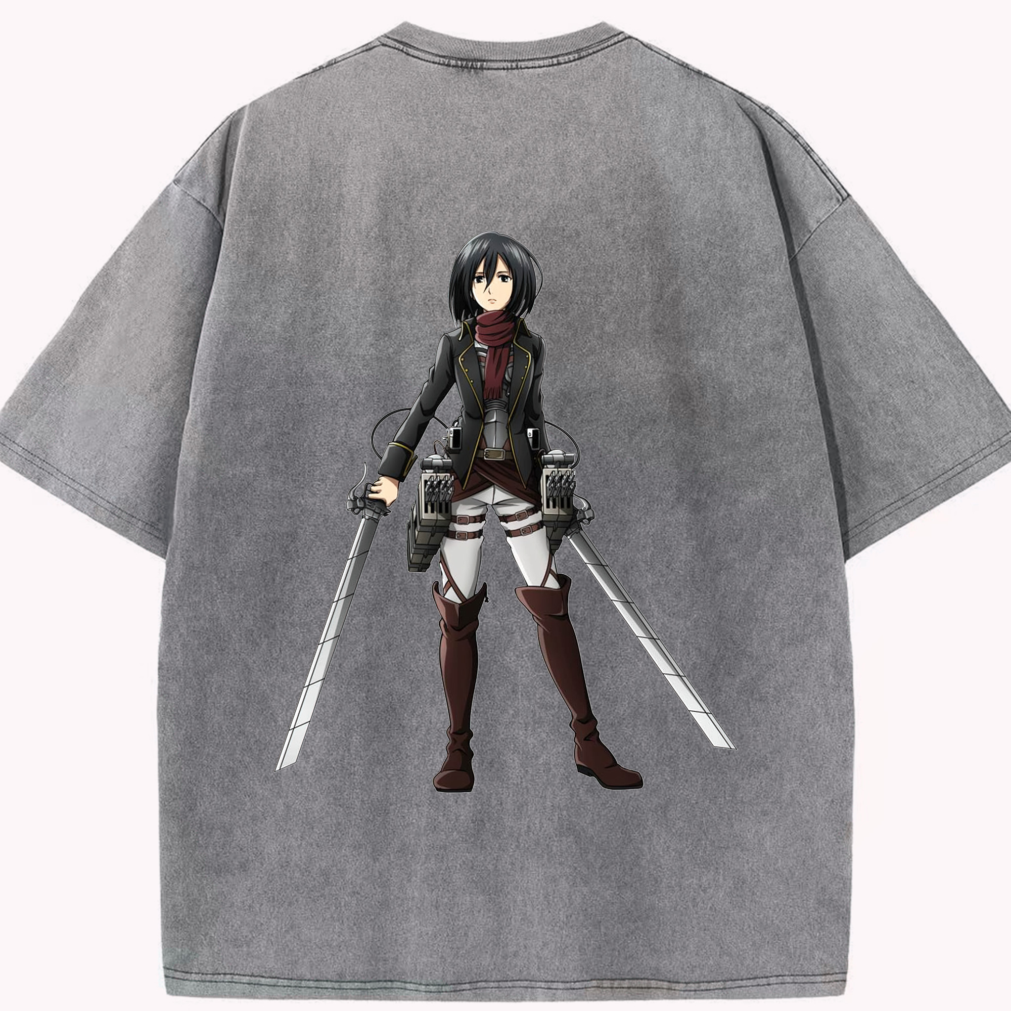 （画像用） 進撃の巨人 ミカサ·アッカーマン Attack on Titan Mikasa Ackerman 綿100% ヴィンテージ風 半袖Tシャツ（背面プリント）