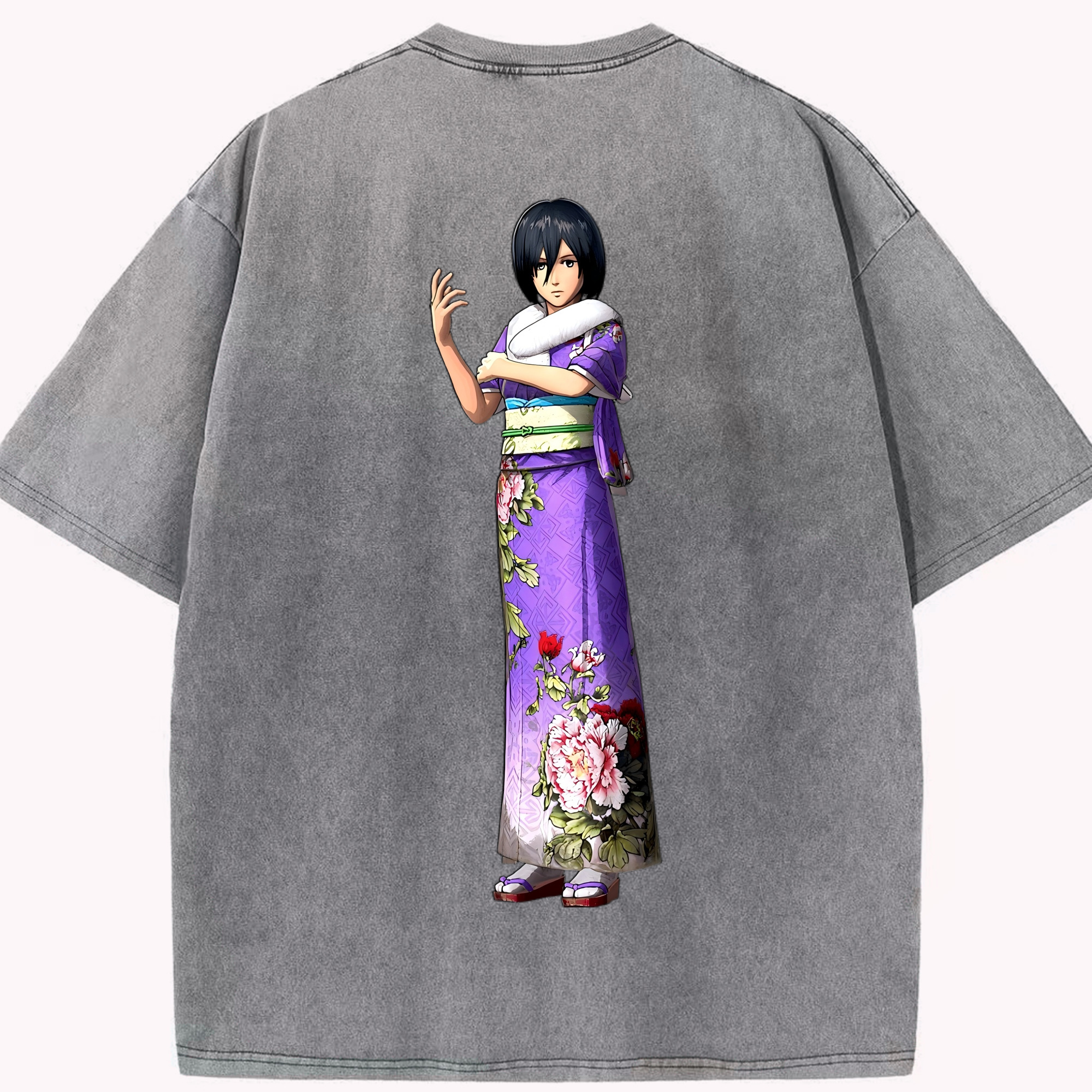 （画像用） 進撃の巨人 ミカサ·アッカーマン Attack on Titan Mikasa Ackerman 綿100% ヴィンテージ風 半袖Tシャツ（背面プリント）