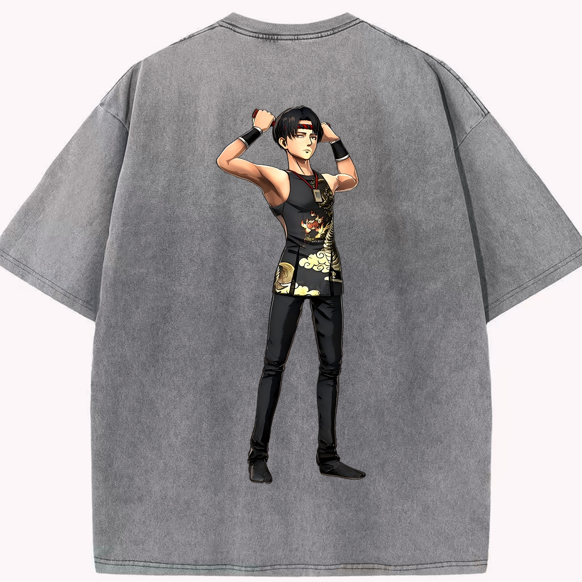 （画像用） 進撃の巨人 リヴァイ·アッカーマン Attack on Titan Levi Ackerman 綿100% ヴィンテージ風 半袖Tシャツ（背面プリント）