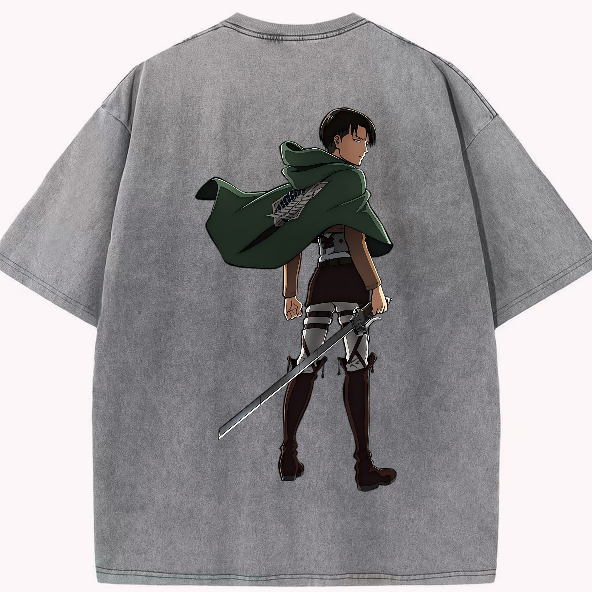 （画像用） 進撃の巨人 リヴァイ·アッカーマン Attack on Titan Levi Ackerman 綿100% ヴィンテージ風 半袖Tシャツ（背面プリント）