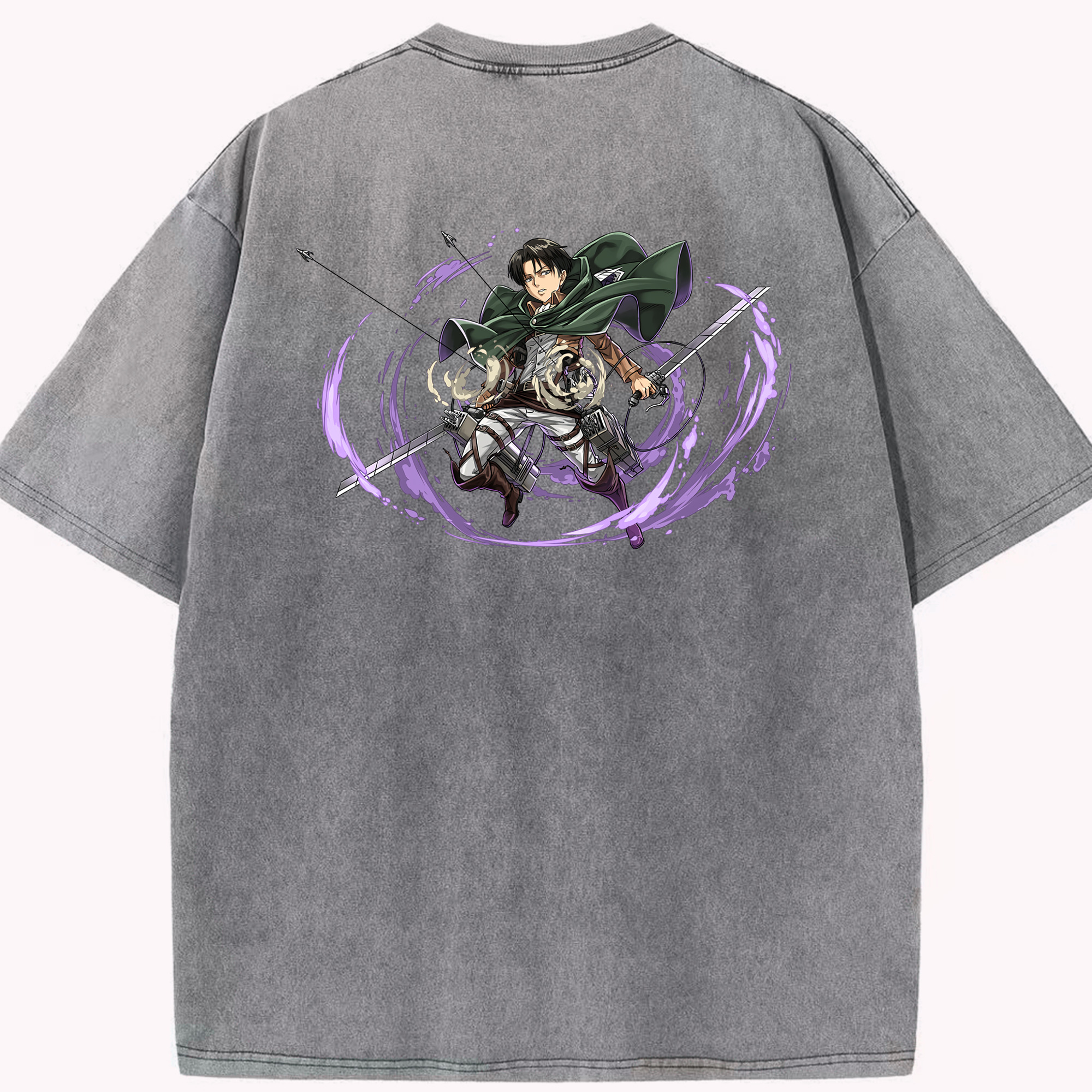 （画像用） 進撃の巨人 リヴァイ·アッカーマン Attack on Titan Levi Ackerman 綿100% ヴィンテージ風 半袖Tシャツ（背面プリント）