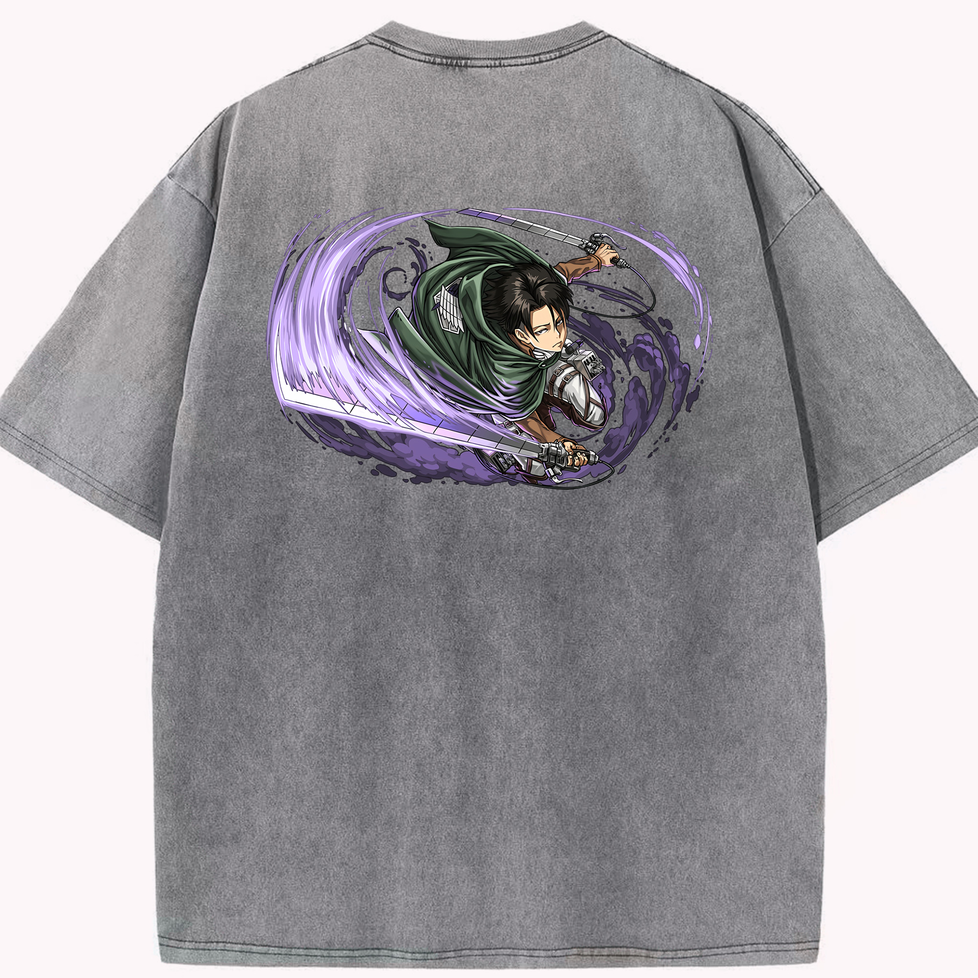 （画像用） 進撃の巨人 リヴァイ·アッカーマン Attack on Titan Levi Ackerman 綿100% ヴィンテージ風 半袖Tシャツ（背面プリント）