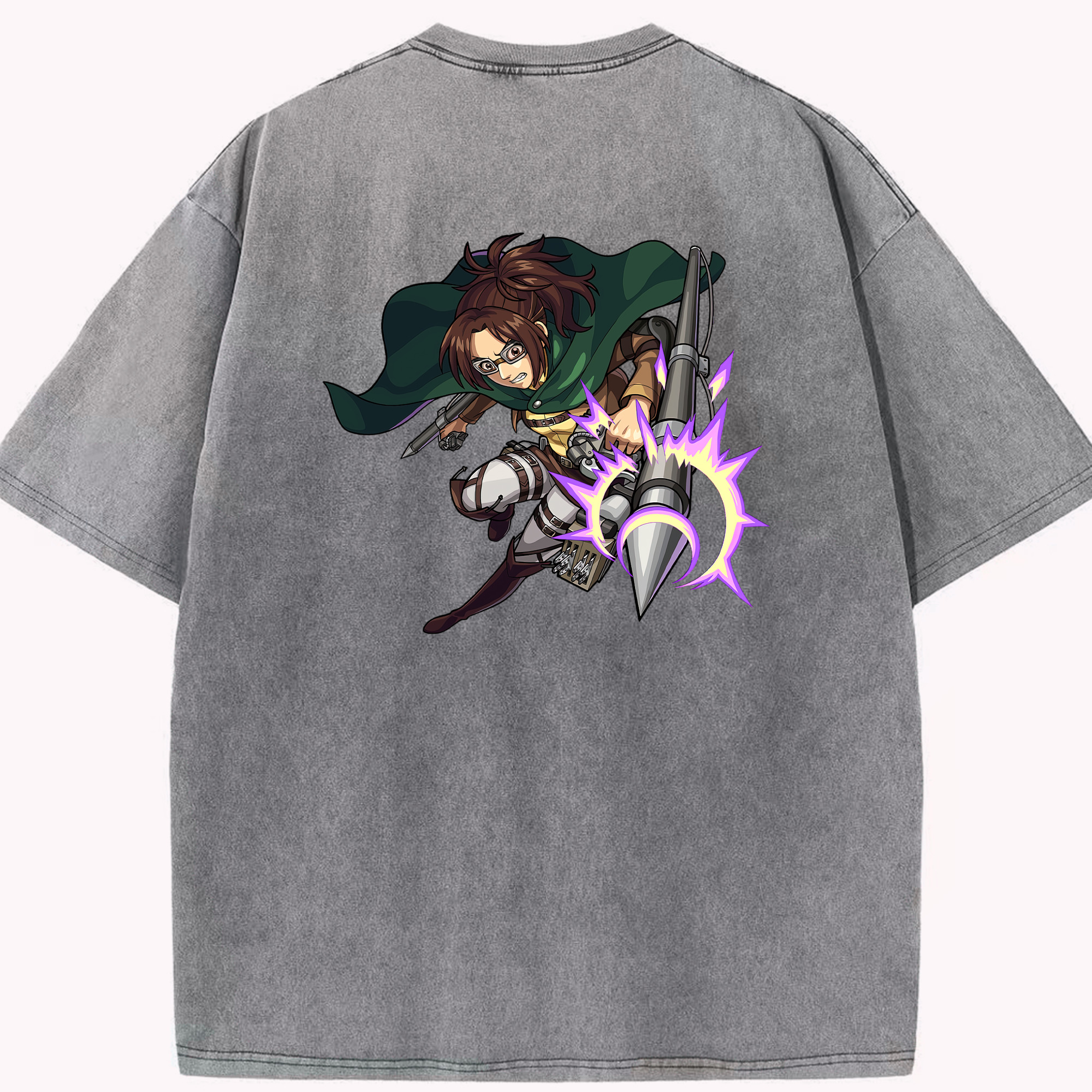 （画像用） 進撃の巨人 ハンジ·ゾエ Attack on Titan Hanji Zoe 綿100% ヴィンテージ風 半袖Tシャツ（背面プリント）
