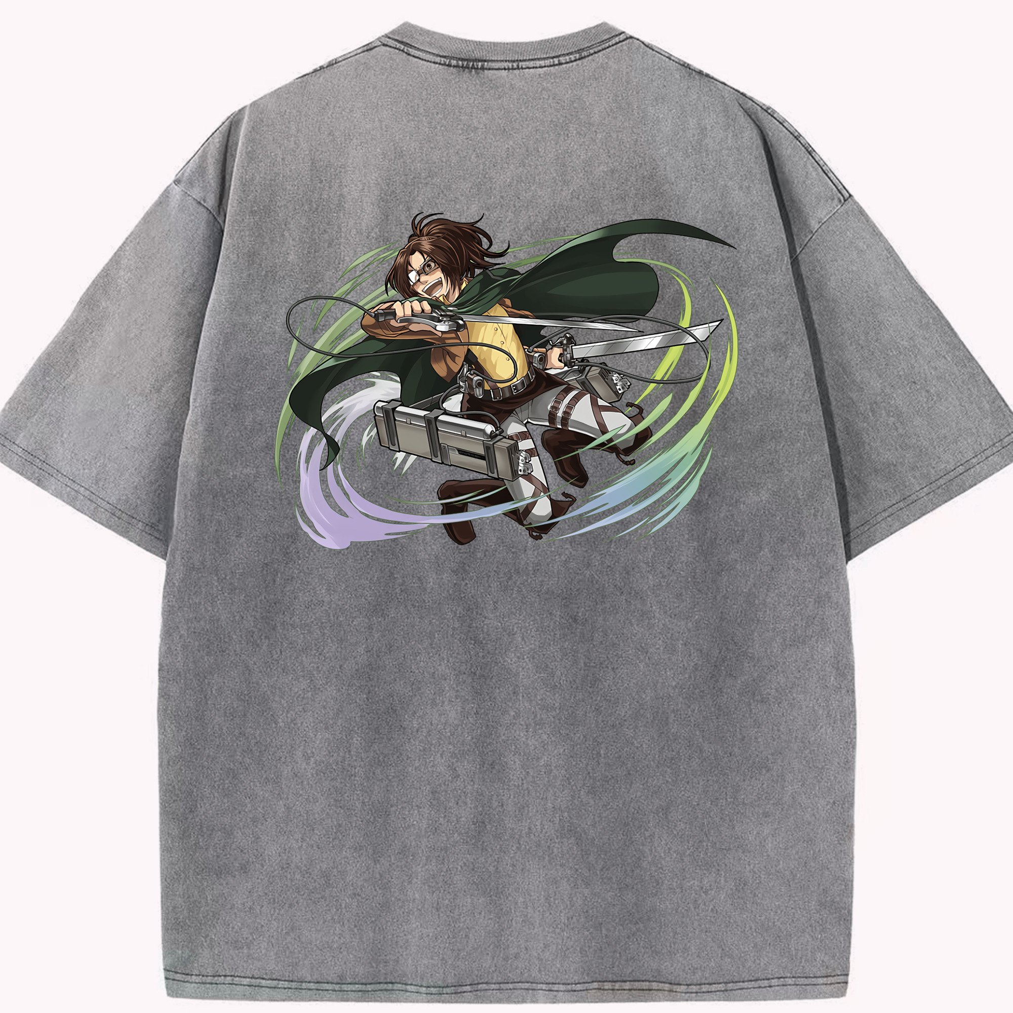（画像用） 進撃の巨人 ハンジ·ゾエ Attack on Titan Hanji Zoe 綿100% ヴィンテージ風 半袖Tシャツ（背面プリント）