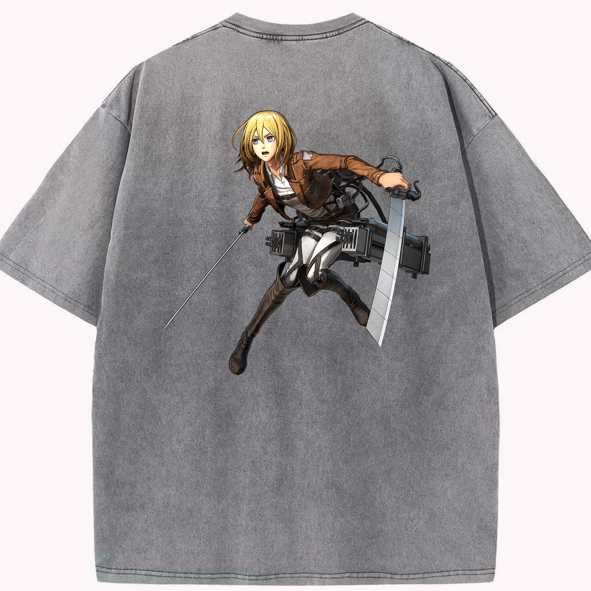（画像用） 進撃の巨人 クリスタ·レンズ Attack on Titan Christa Lenz 綿100% ヴィンテージ風 半袖Tシャツ（背面プリント）
