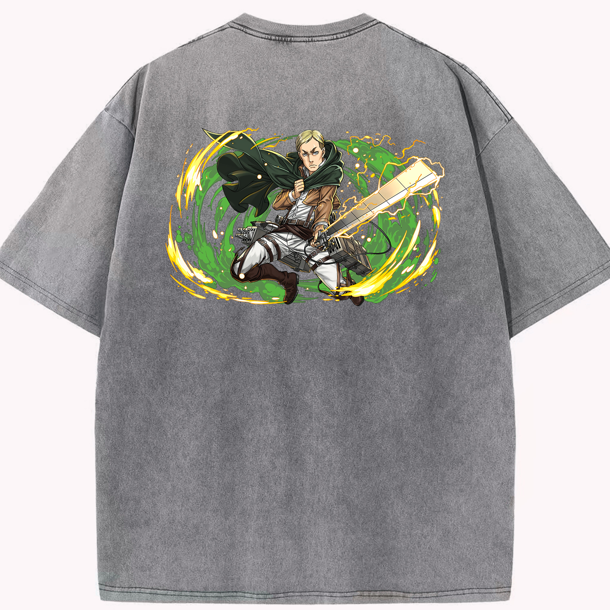 （画像用） 進撃の巨人 エルヴィン・スミス Attack on Titan Erwin Smith 綿100% ヴィンテージ風 半袖Tシャツ（背面プリント）