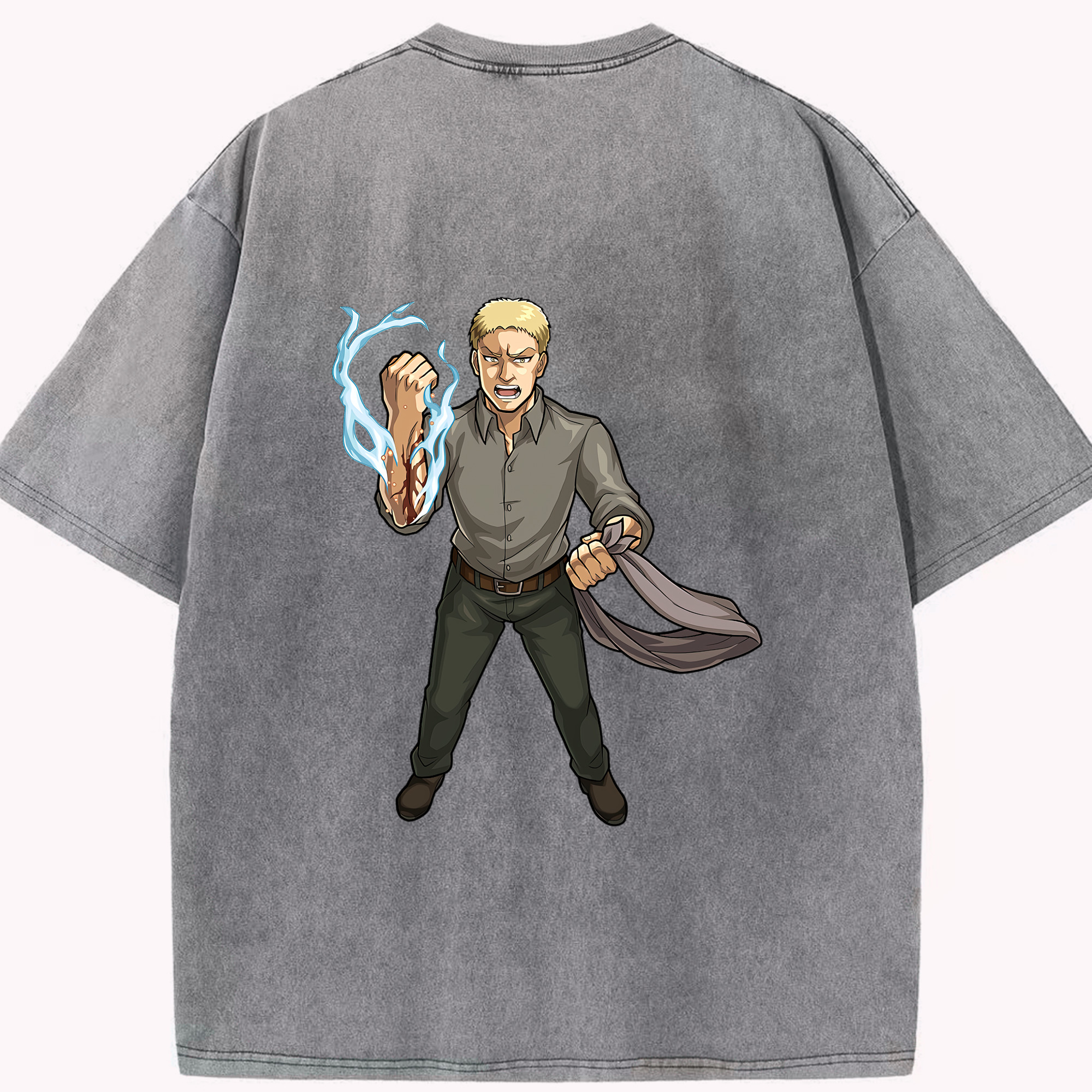 （画像用） 進撃の巨人 ライナー・ブラウン Attack on Titan Reiner Braun 綿100% ヴィンテージ風 半袖Tシャツ（背面プリント）
