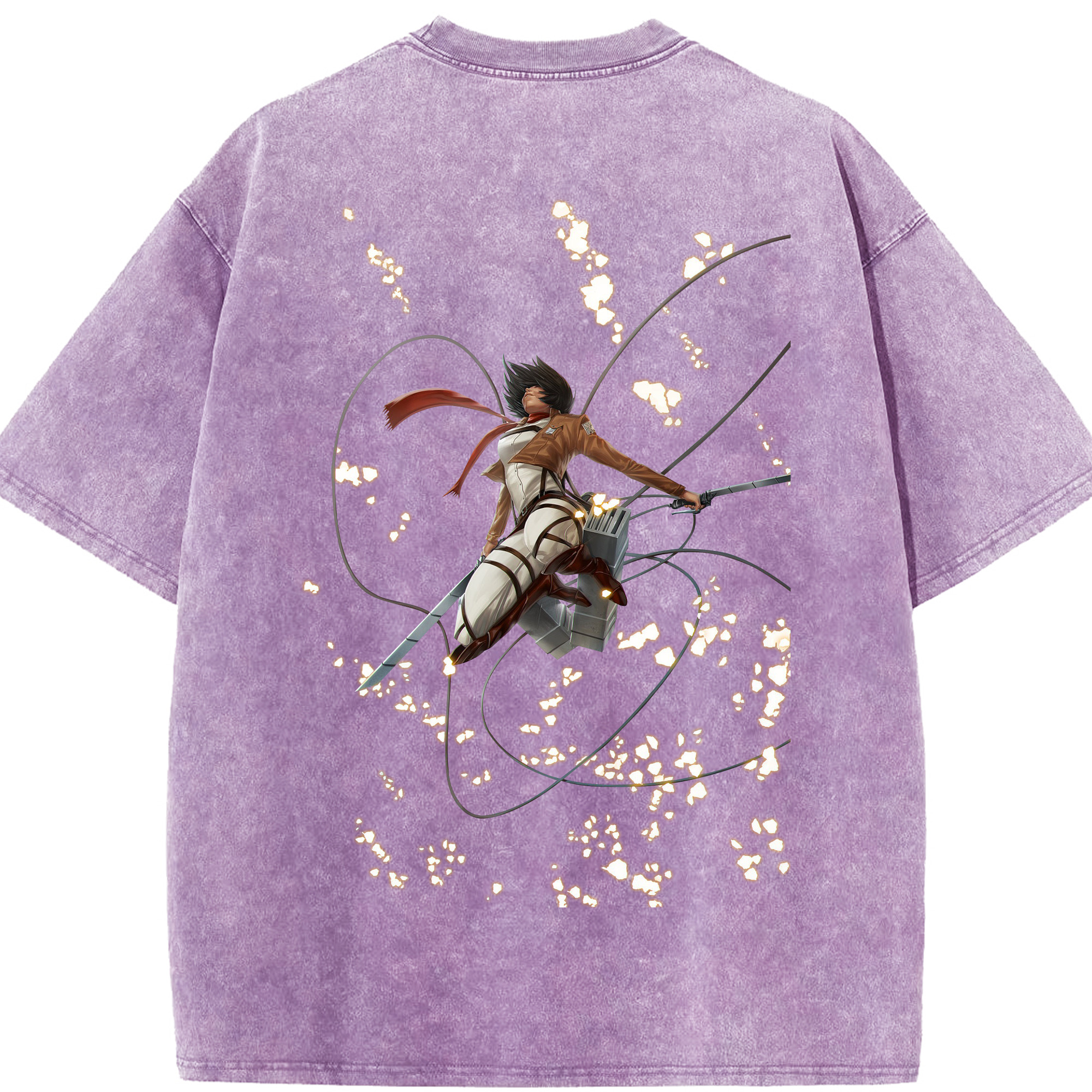 （画像用） 進撃の巨人 ミカサ·アッカーマン Attack on Titan Mikasa Ackerman 綿100% ヴィンテージ風 半袖Tシャツ（背面プリント）