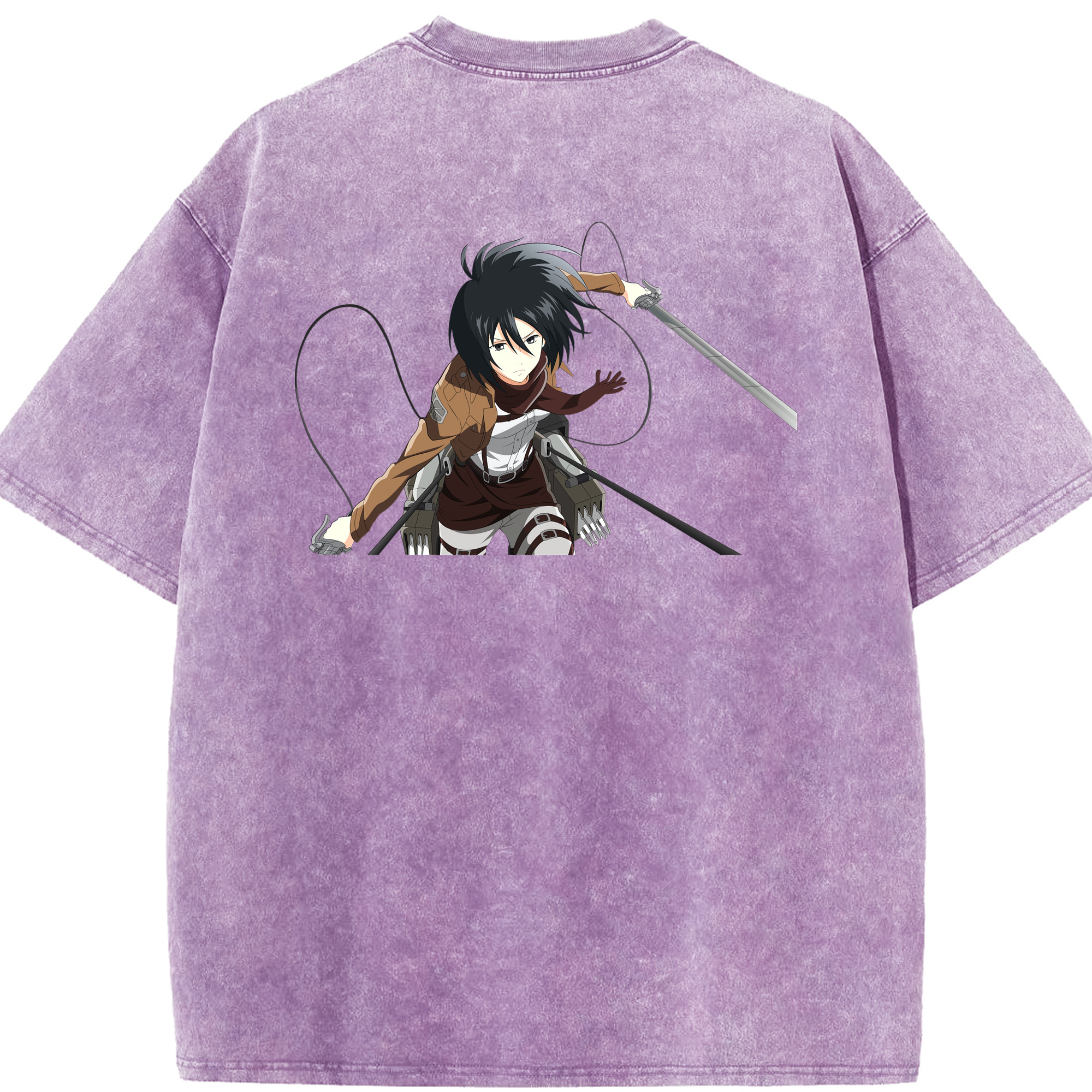 （画像用） 進撃の巨人 ミカサ·アッカーマン Attack on Titan Mikasa Ackerman 綿100% ヴィンテージ風 半袖Tシャツ（背面プリント）