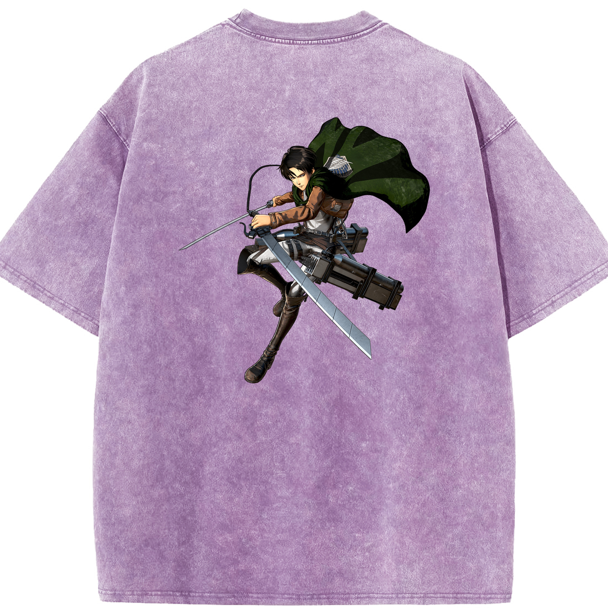 （画像用） 進撃の巨人 リヴァイ·アッカーマン Attack on Titan Levi Ackerman 綿100% ヴィンテージ風 半袖Tシャツ（背面プリント）