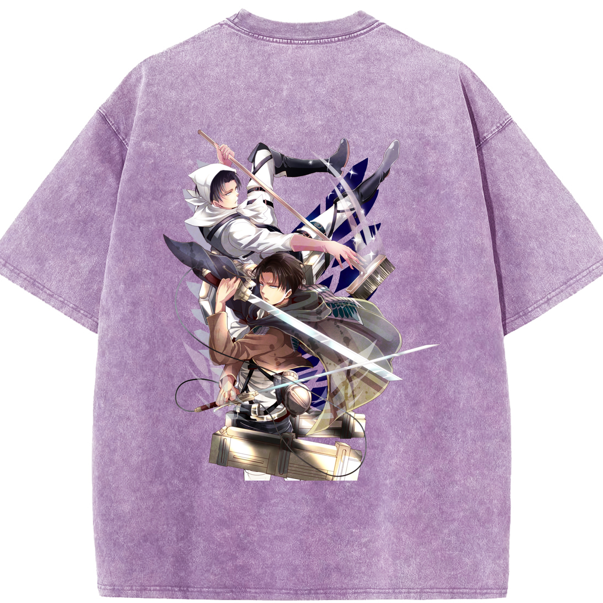 （画像用） 進撃の巨人 リヴァイ·アッカーマン Attack on Titan Levi Ackerman 綿100% ヴィンテージ風 半袖Tシャツ（背面プリント）