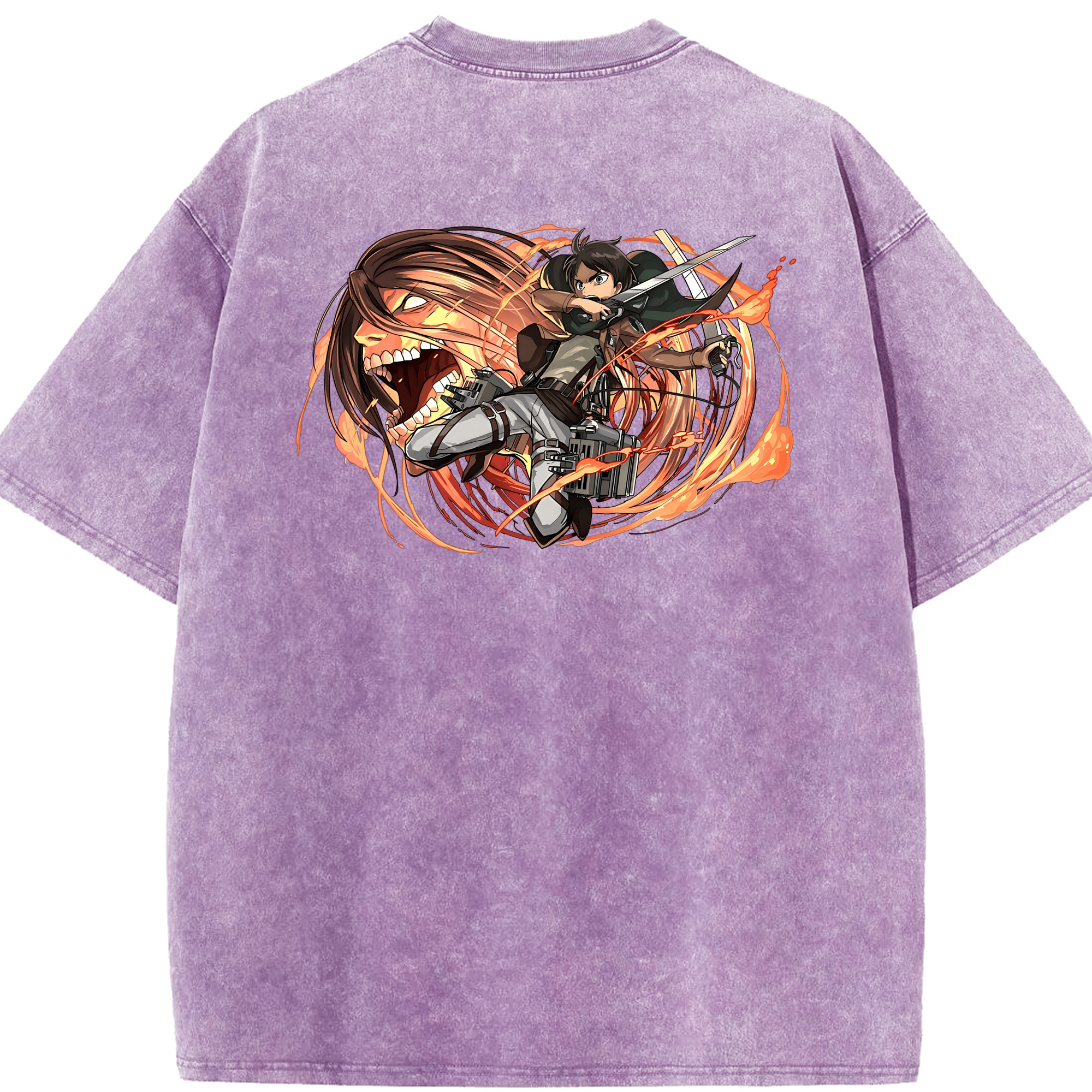 （画像用） 進撃の巨人 エレン･イェーガー Attack on Titan Eren Jäger 綿100% ヴィンテージ風 半袖Tシャツ（背面プリント）