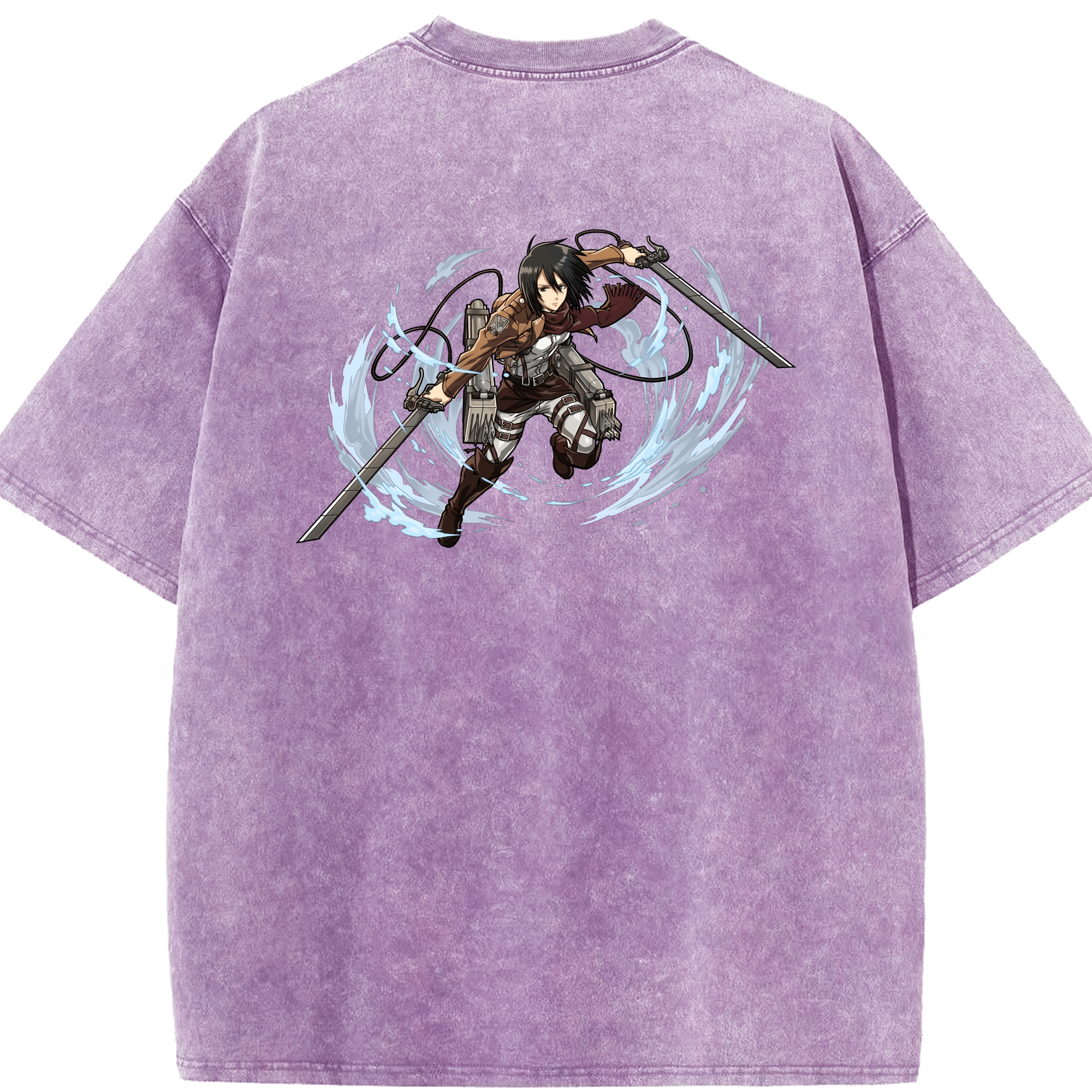 （画像用） 進撃の巨人 ミカサ·アッカーマン Attack on Titan Mikasa Ackerman 綿100% ヴィンテージ風 半袖Tシャツ（背面プリント）