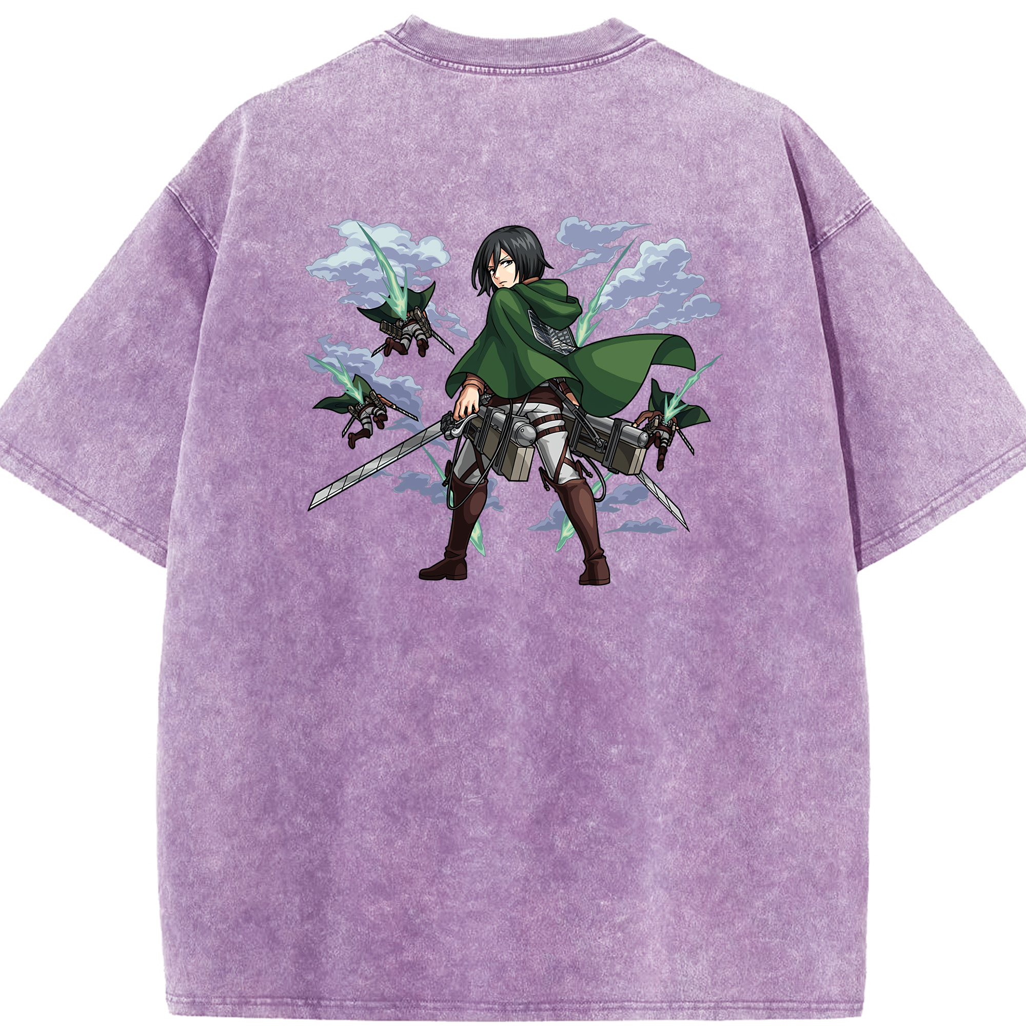 （画像用） 進撃の巨人 ミカサ·アッカーマン Attack on Titan Mikasa Ackerman 綿100% ヴィンテージ風 半袖Tシャツ（背面プリント）