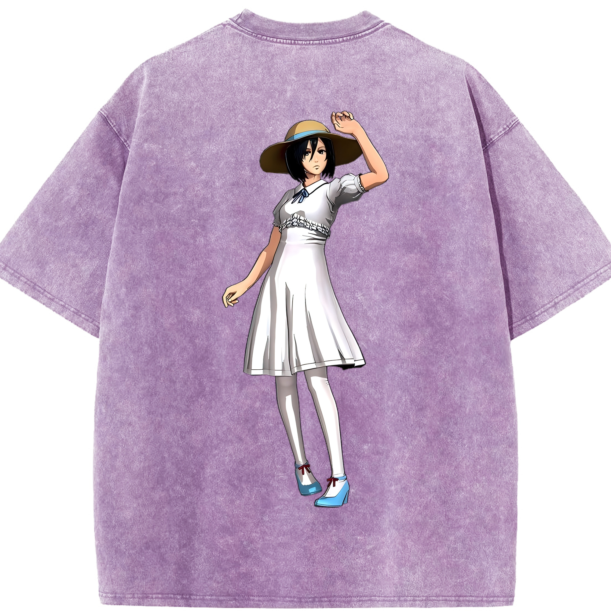 （画像用） 進撃の巨人 ミカサ·アッカーマン Attack on Titan Mikasa Ackerman 綿100% ヴィンテージ風 半袖Tシャツ（背面プリント）