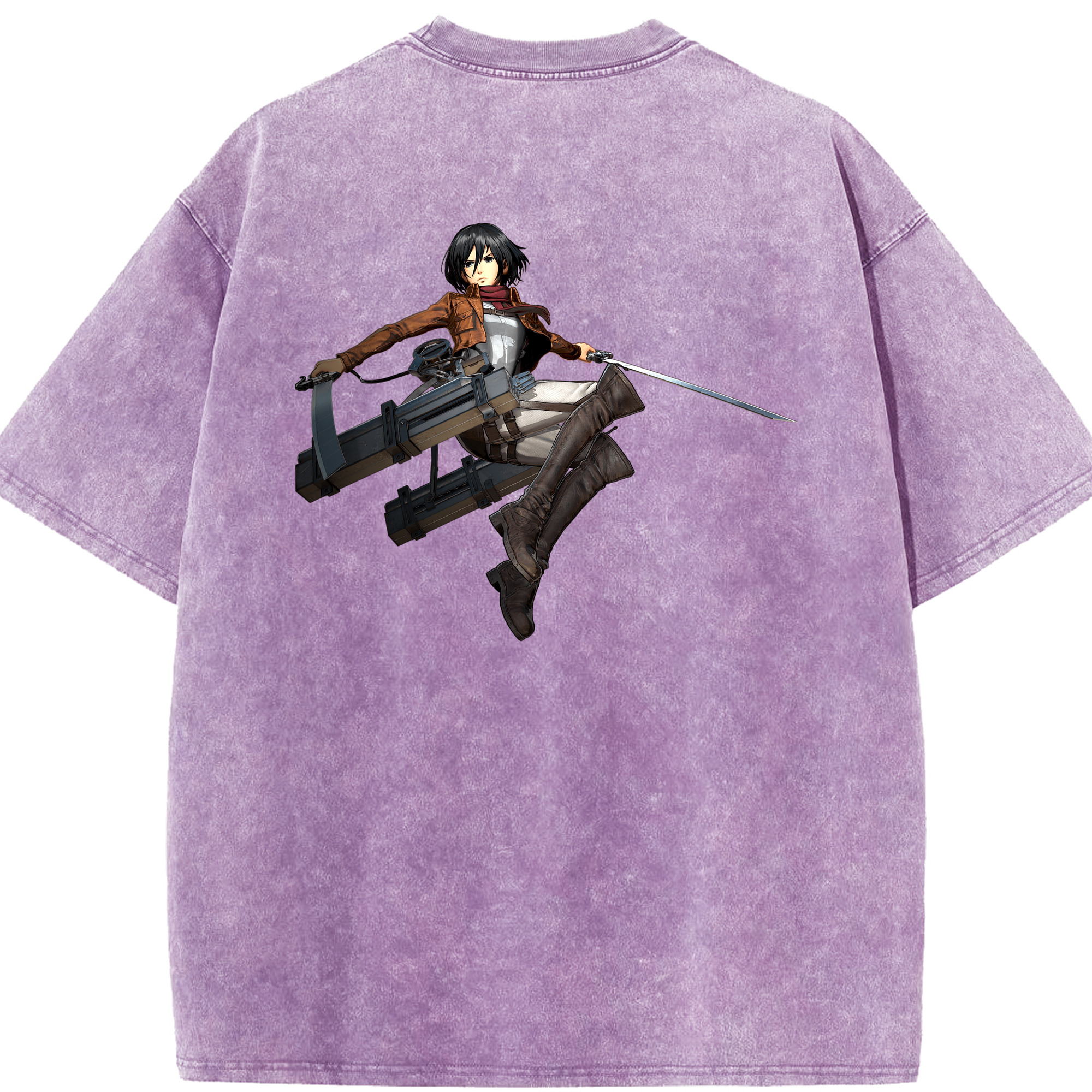 （画像用） 進撃の巨人 ミカサ·アッカーマン Attack on Titan Mikasa Ackerman 綿100% ヴィンテージ風 半袖Tシャツ（背面プリント）