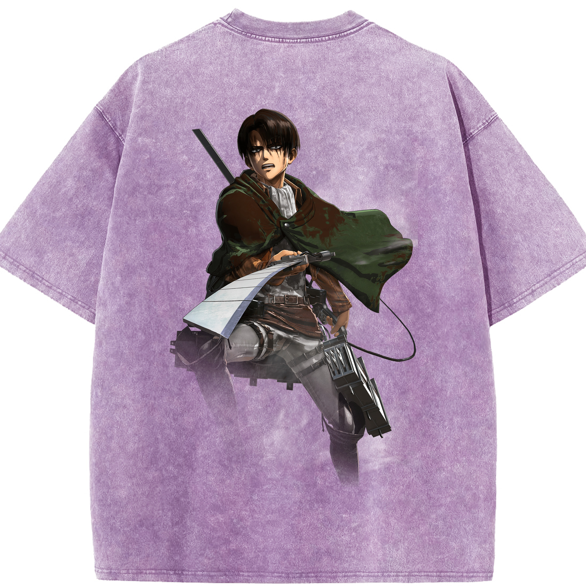 （画像用） 進撃の巨人 リヴァイ·アッカーマン Attack on Titan Levi Ackerman 綿100% ヴィンテージ風 半袖Tシャツ（背面プリント）