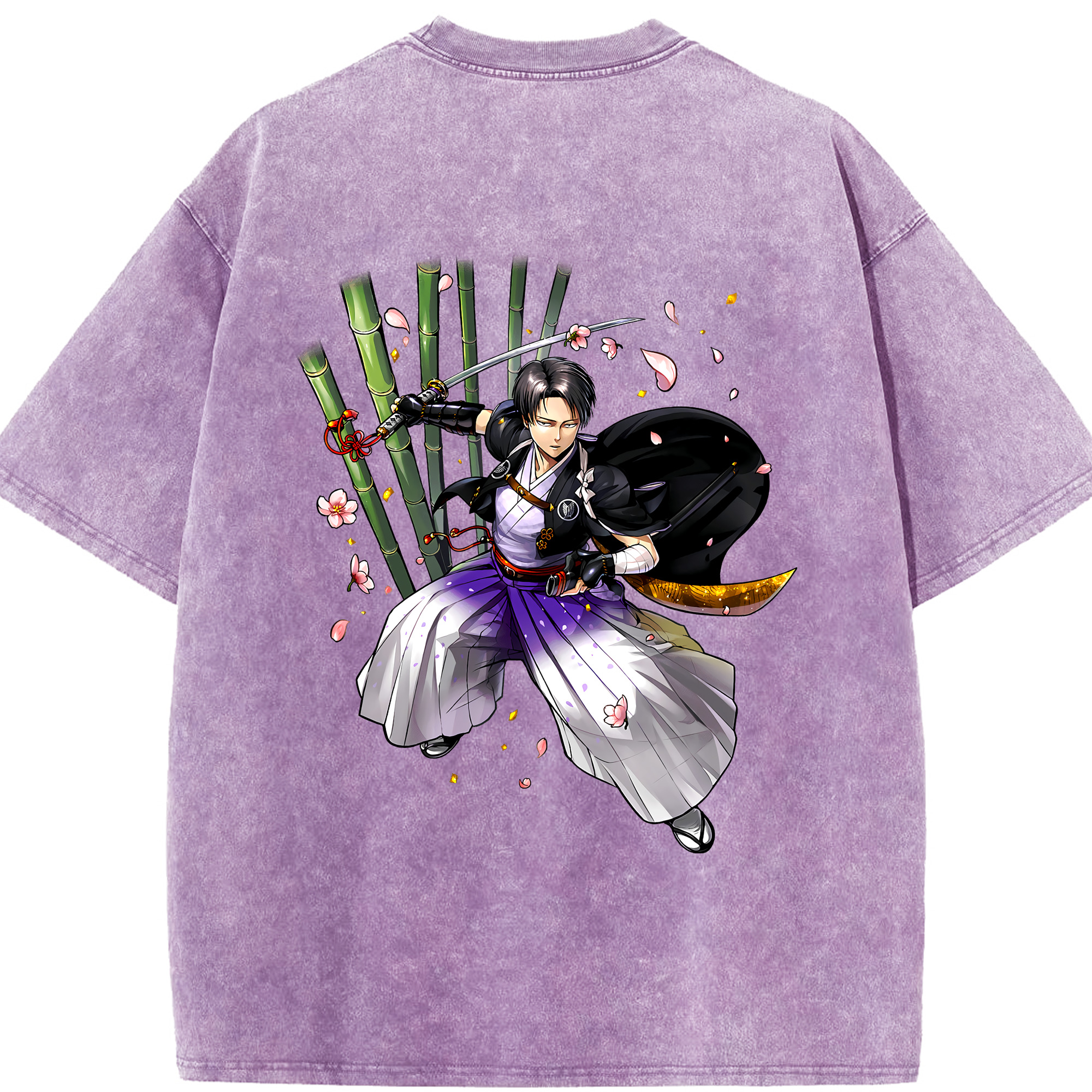 （画像用） 進撃の巨人 リヴァイ·アッカーマン Attack on Titan Levi Ackerman 綿100% ヴィンテージ風 半袖Tシャツ（背面プリント）
