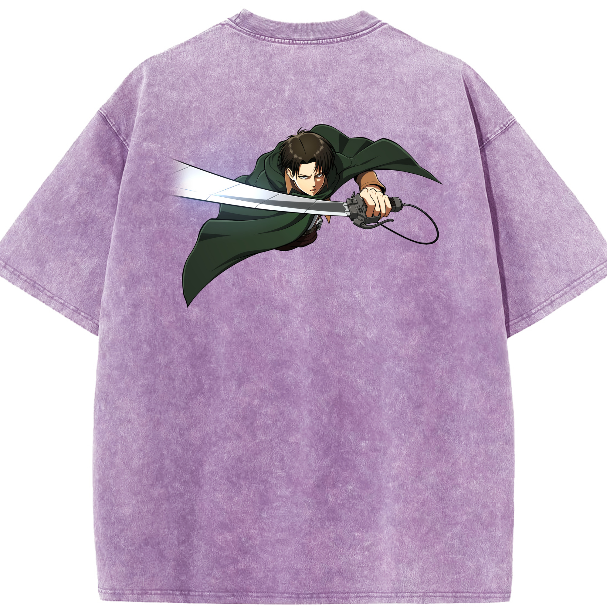 （画像用） 進撃の巨人 リヴァイ·アッカーマン Attack on Titan Levi Ackerman 綿100% ヴィンテージ風 半袖Tシャツ（背面プリント）