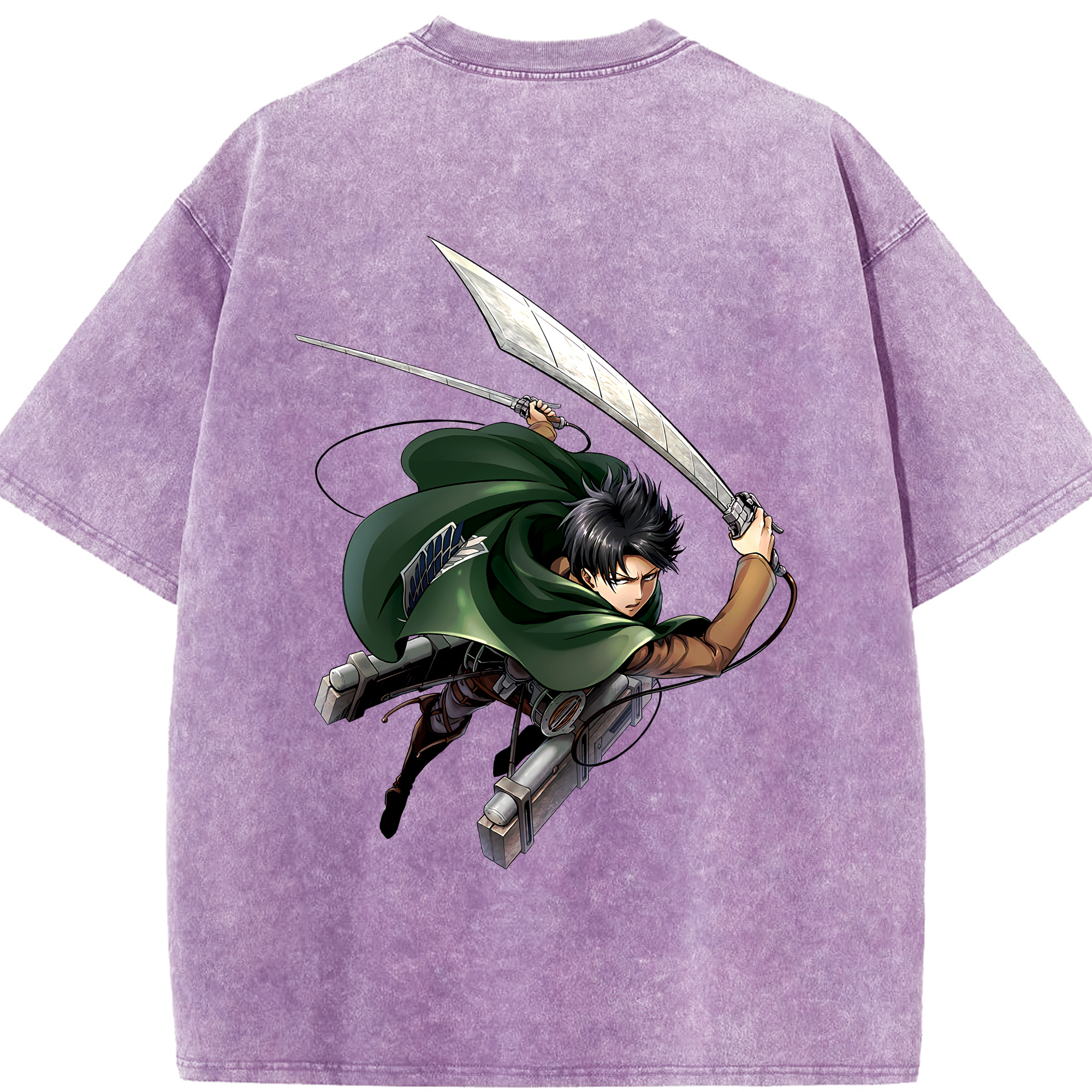 （画像用） 進撃の巨人 リヴァイ·アッカーマン Attack on Titan Levi Ackerman 綿100% ヴィンテージ風 半袖Tシャツ（背面プリント）