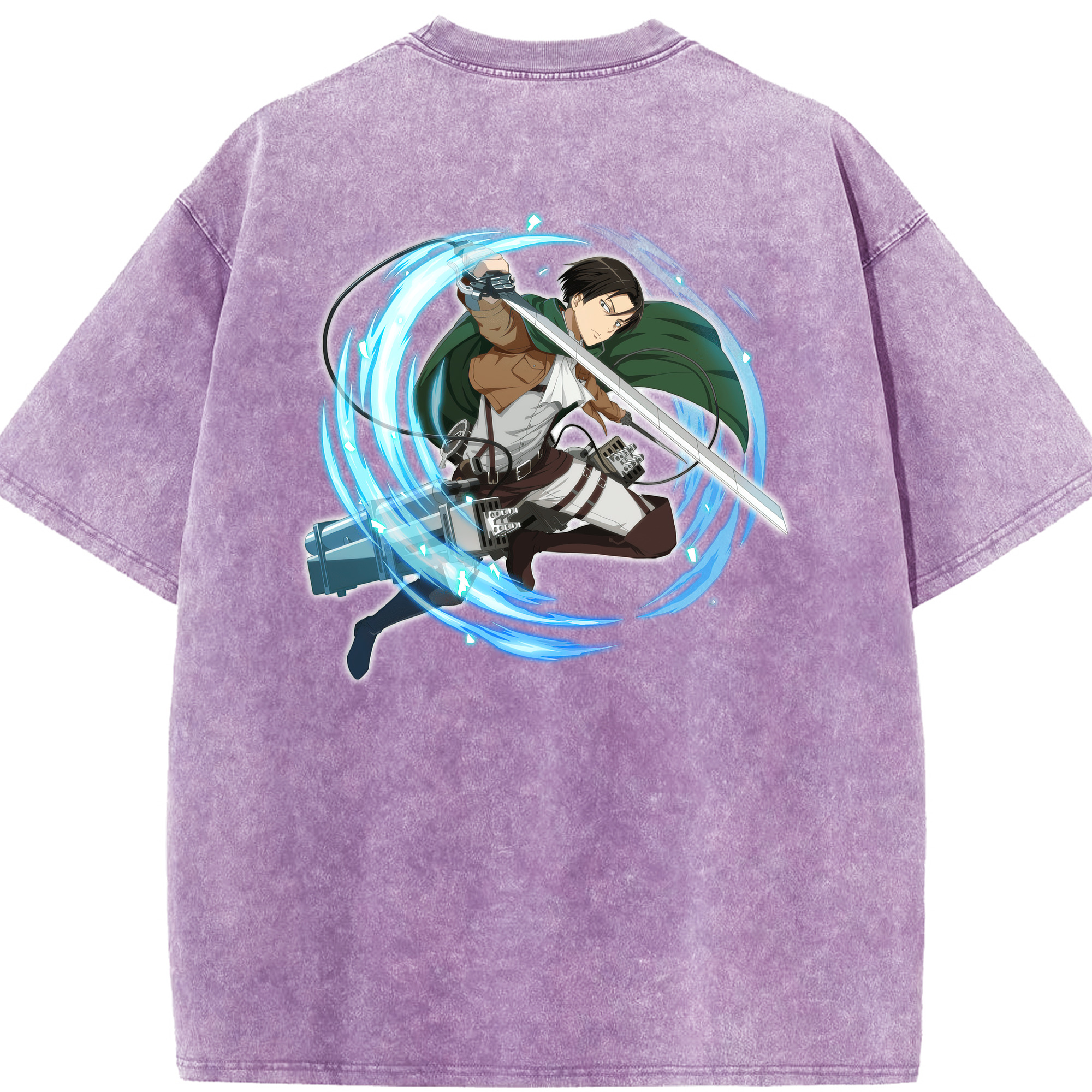 （画像用） 進撃の巨人 リヴァイ·アッカーマン Attack on Titan Levi Ackerman 綿100% ヴィンテージ風 半袖Tシャツ（背面プリント）