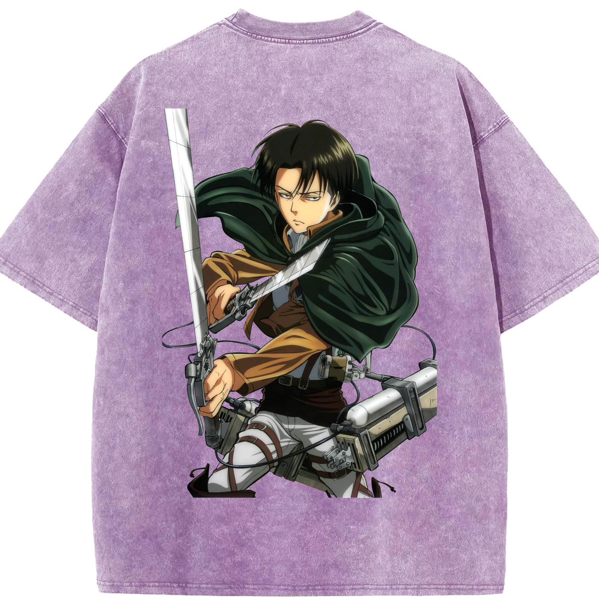 （画像用） 進撃の巨人 リヴァイ·アッカーマン Attack on Titan Levi Ackerman 綿100% ヴィンテージ風 半袖Tシャツ（背面プリント）