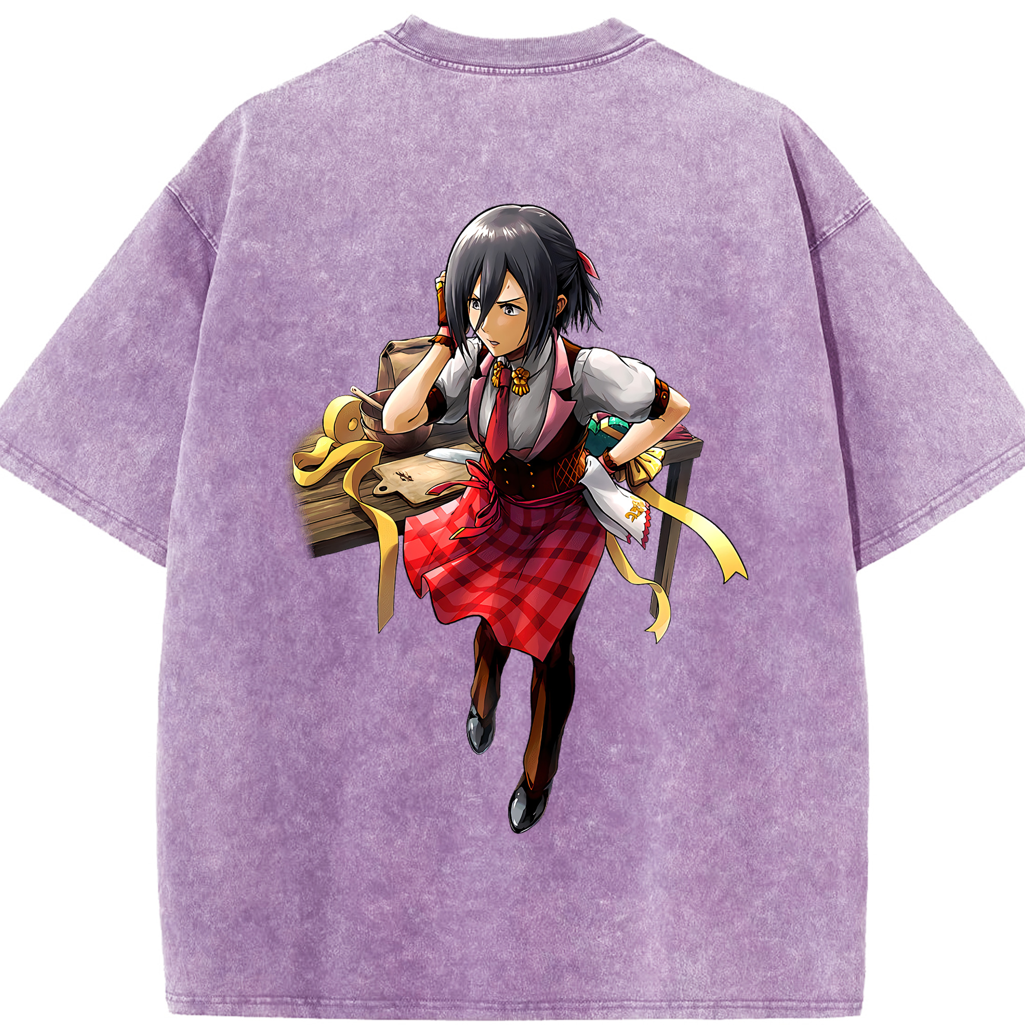 （画像用） 進撃の巨人 ミカサ·アッカーマン Attack on Titan Mikasa Ackerman 綿100% ヴィンテージ風 半袖Tシャツ（背面プリント）
